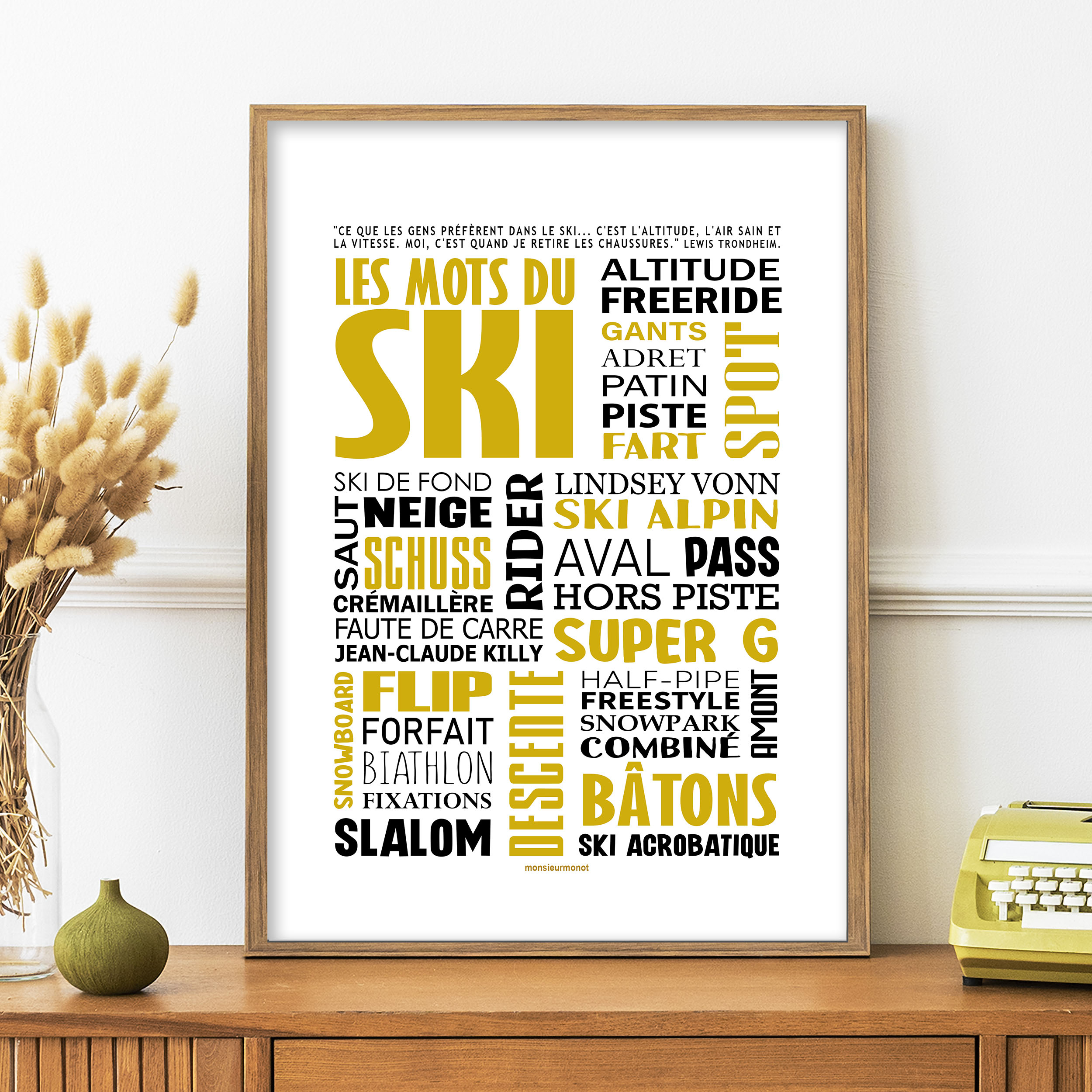 affiche les mots du ski jaune