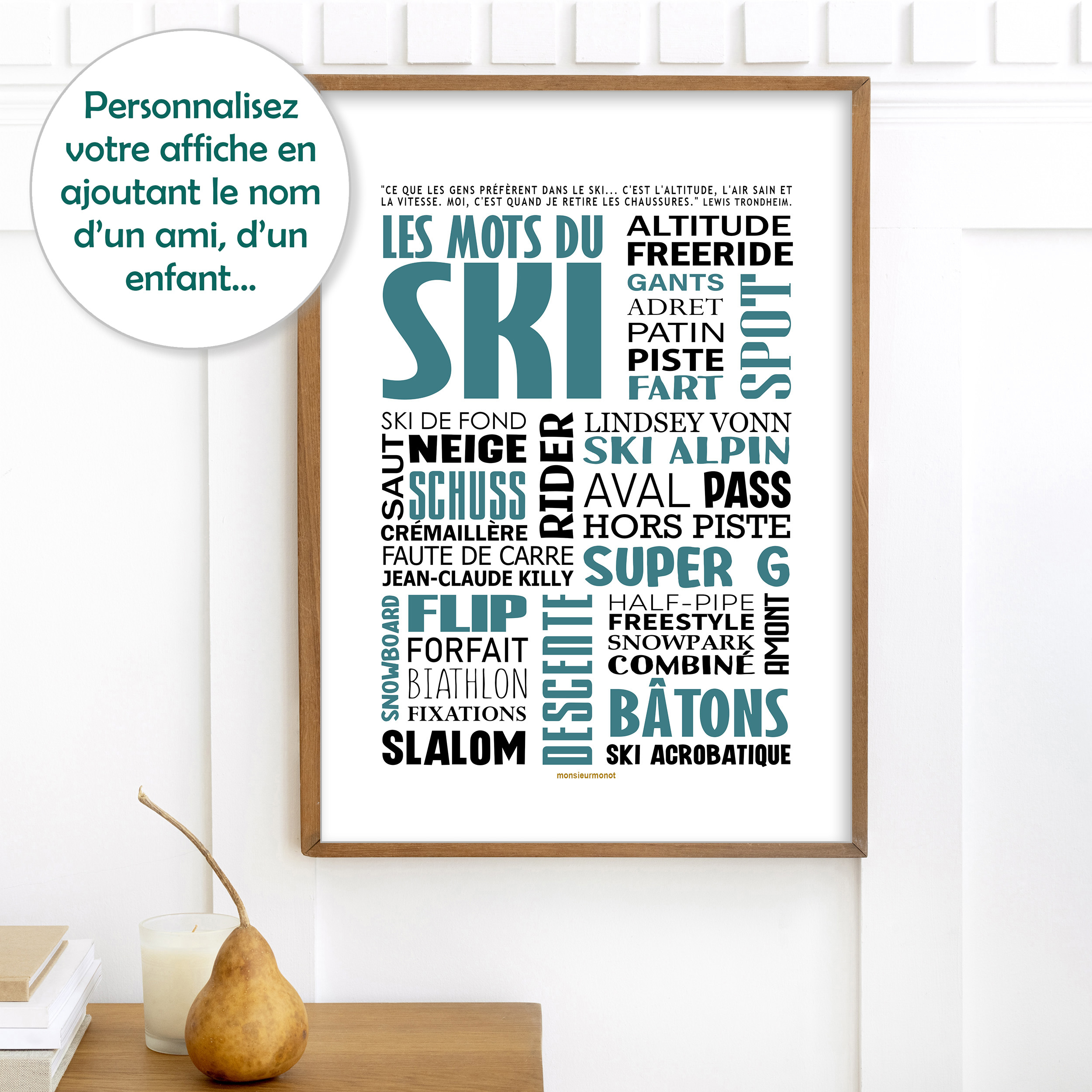 affiche les mots du ski bleu sticker