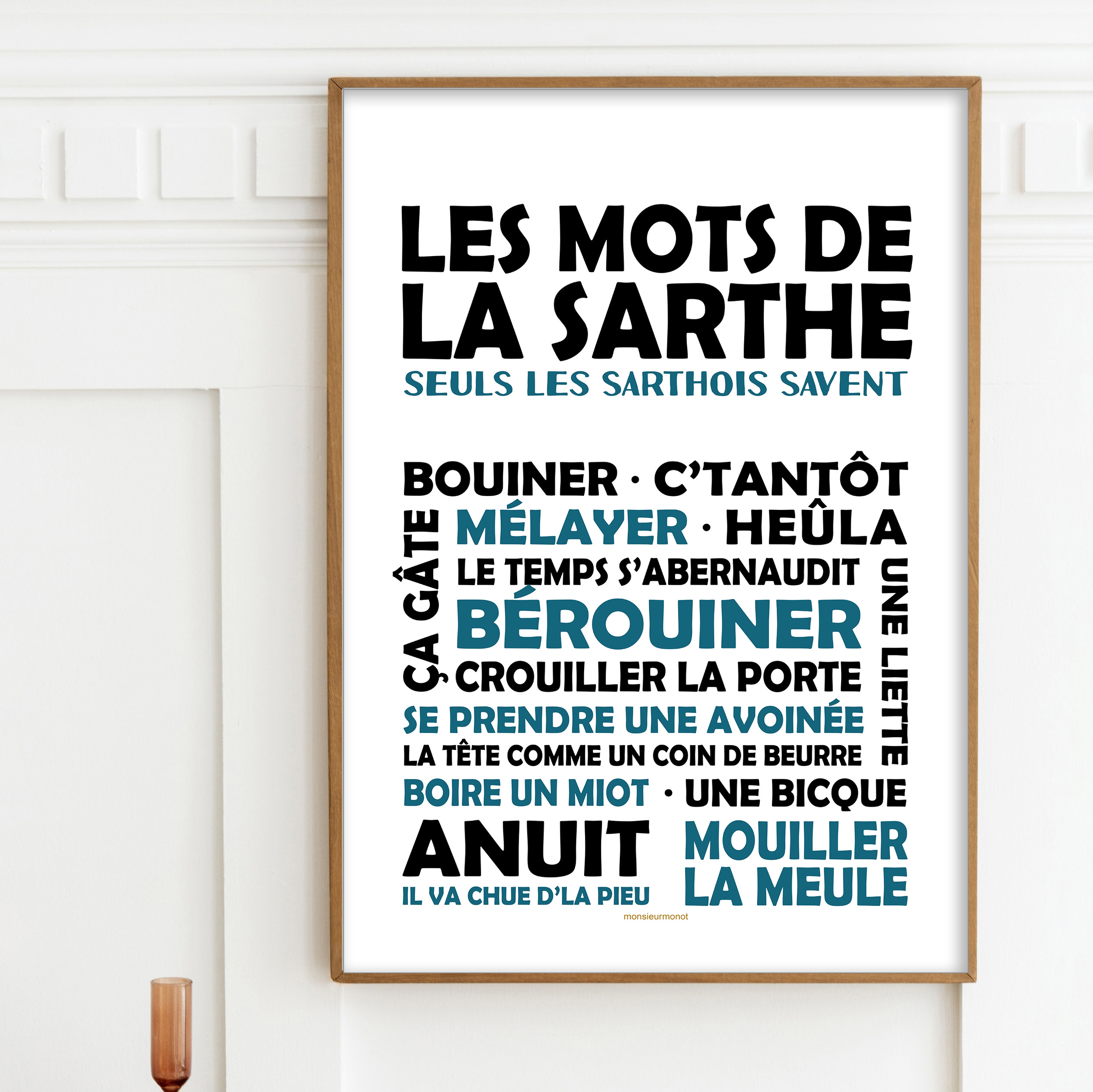 affiche les mots de la sarthe noir et bleu