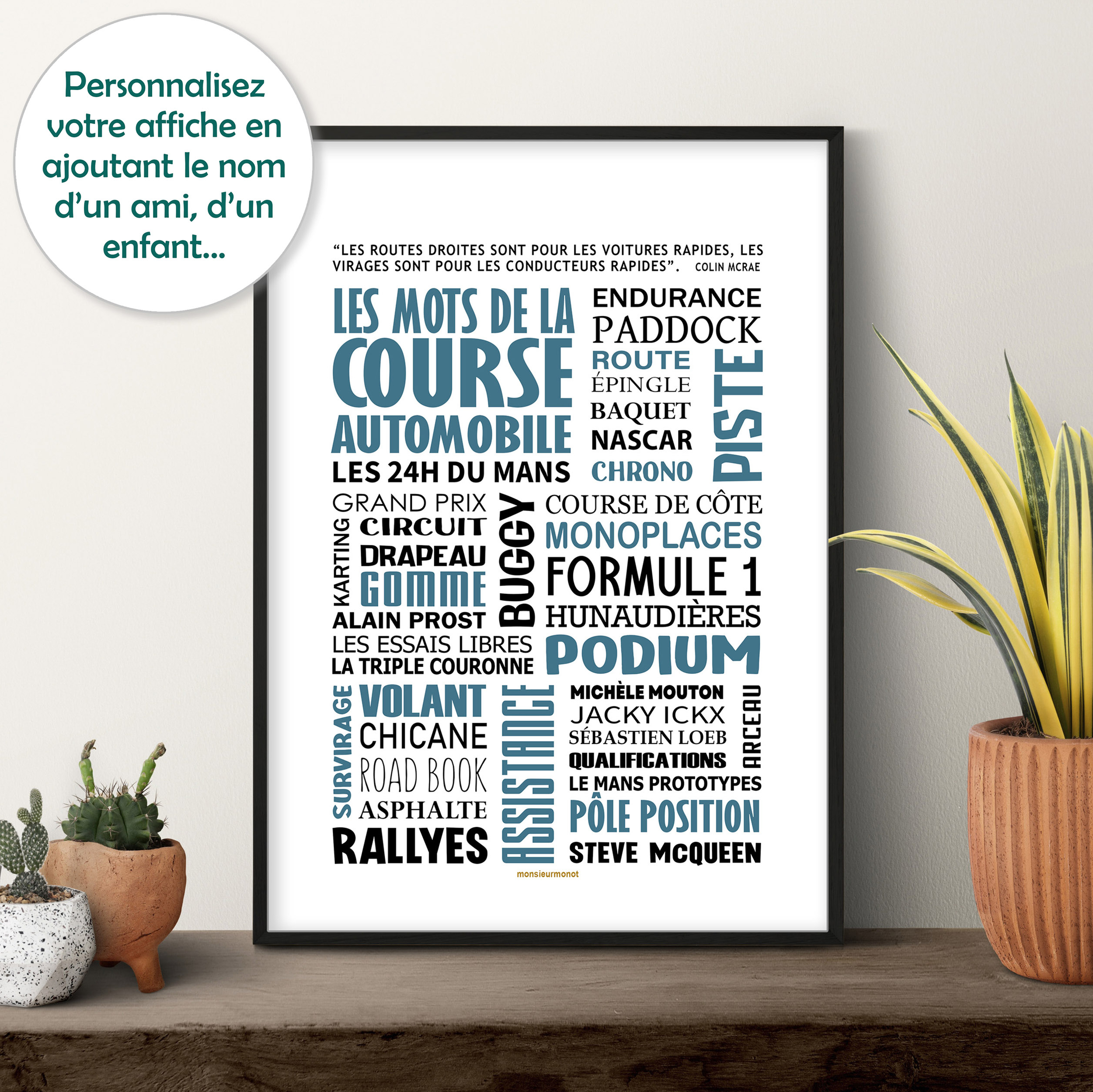 Affiche Les mots de la course automobile bleu sticker
