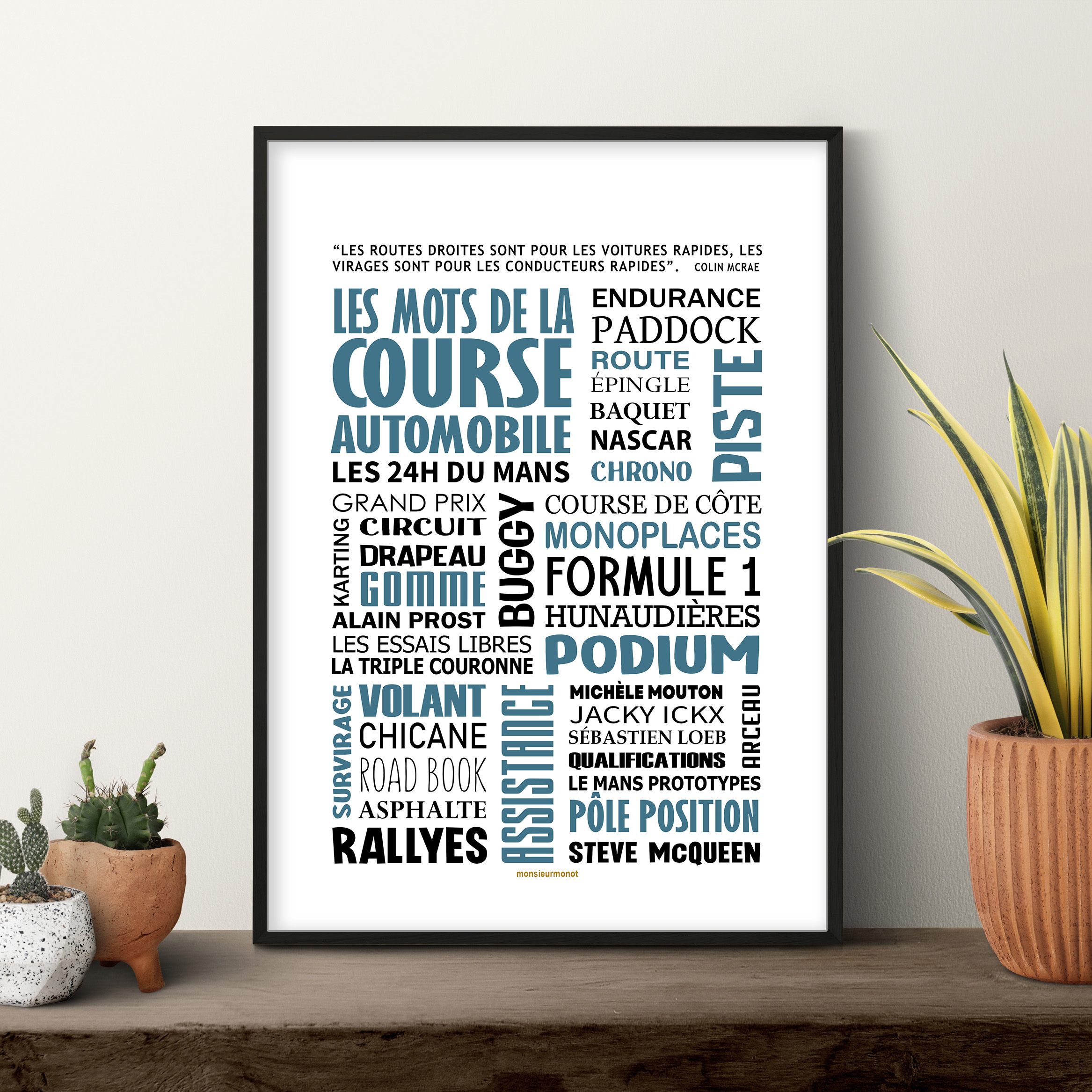 affiche la course automobile bleu