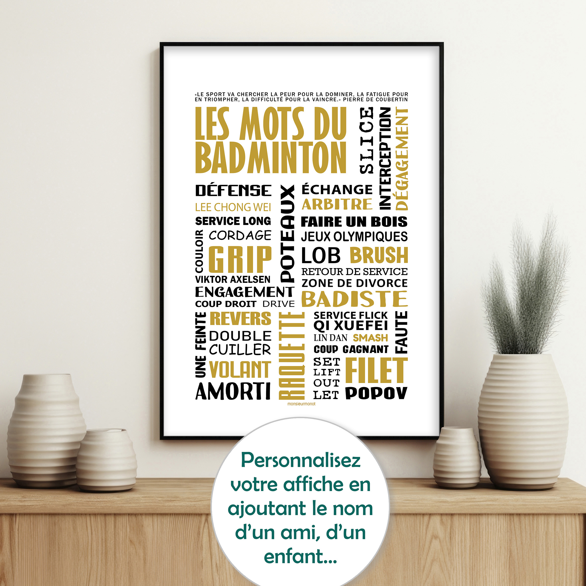Affiche Le badminton jaune +