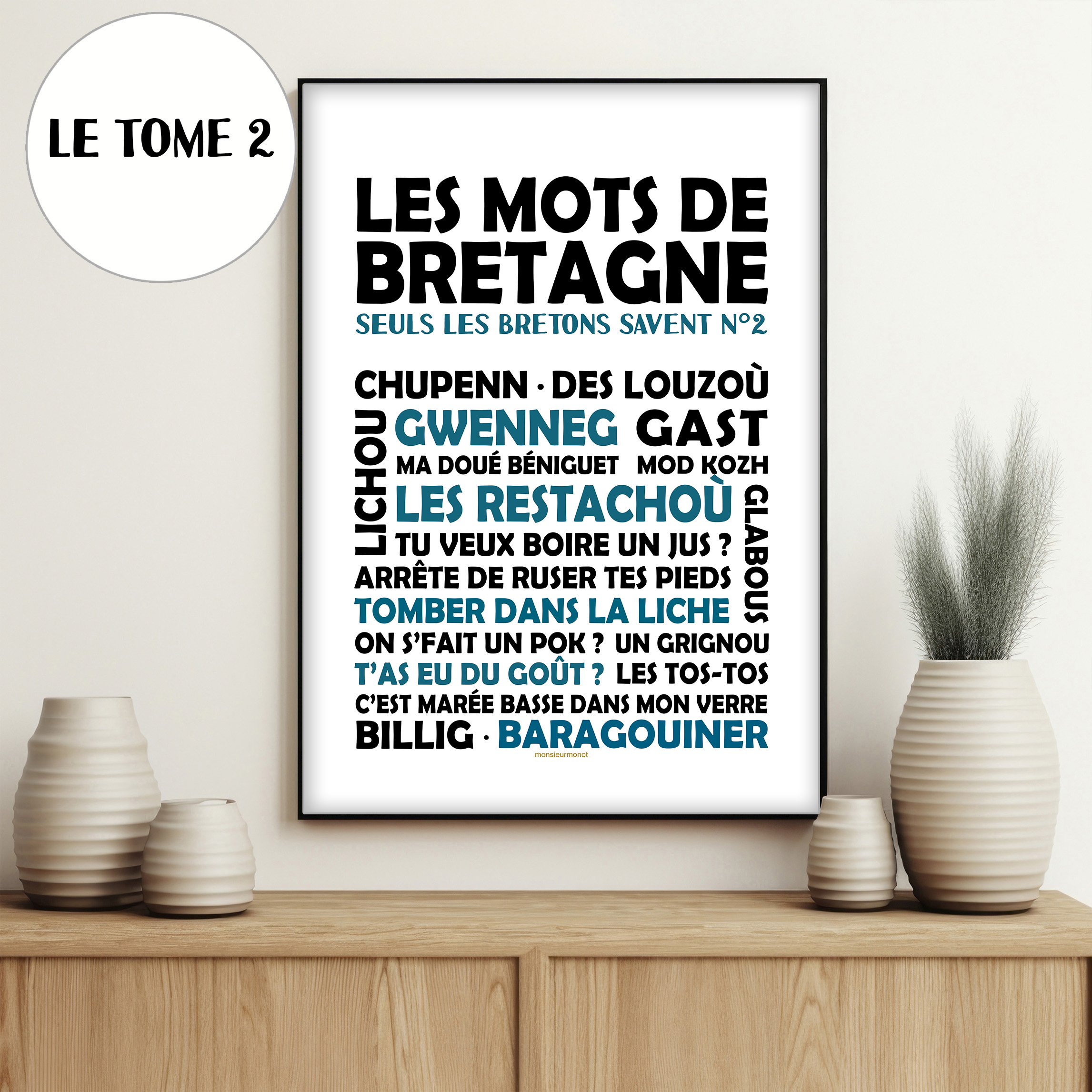 affiche Les mots de Bretagne Tome 2 bleu et noir