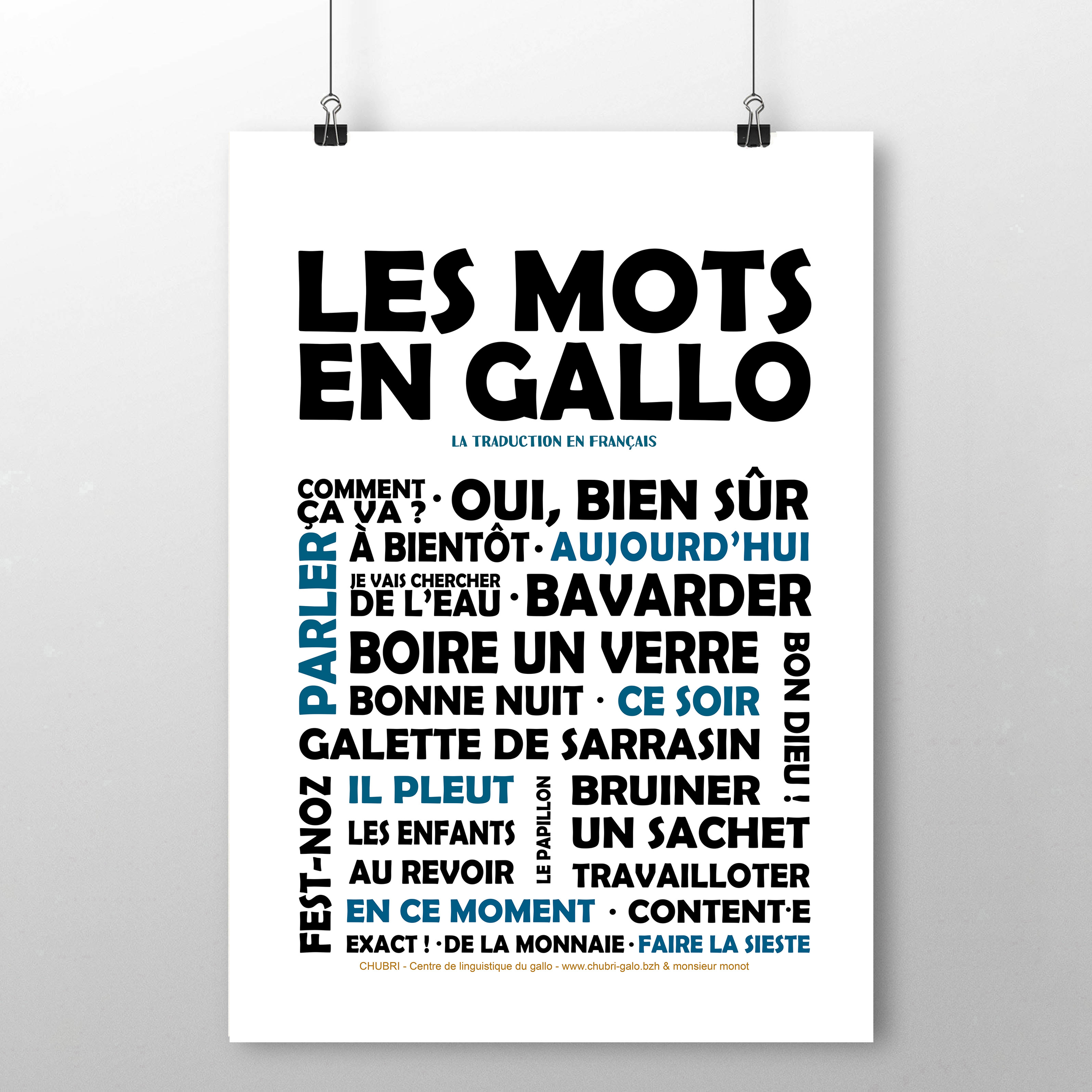 affiche Les Mots en Gallo - La Traduction Noir et Bleu 2