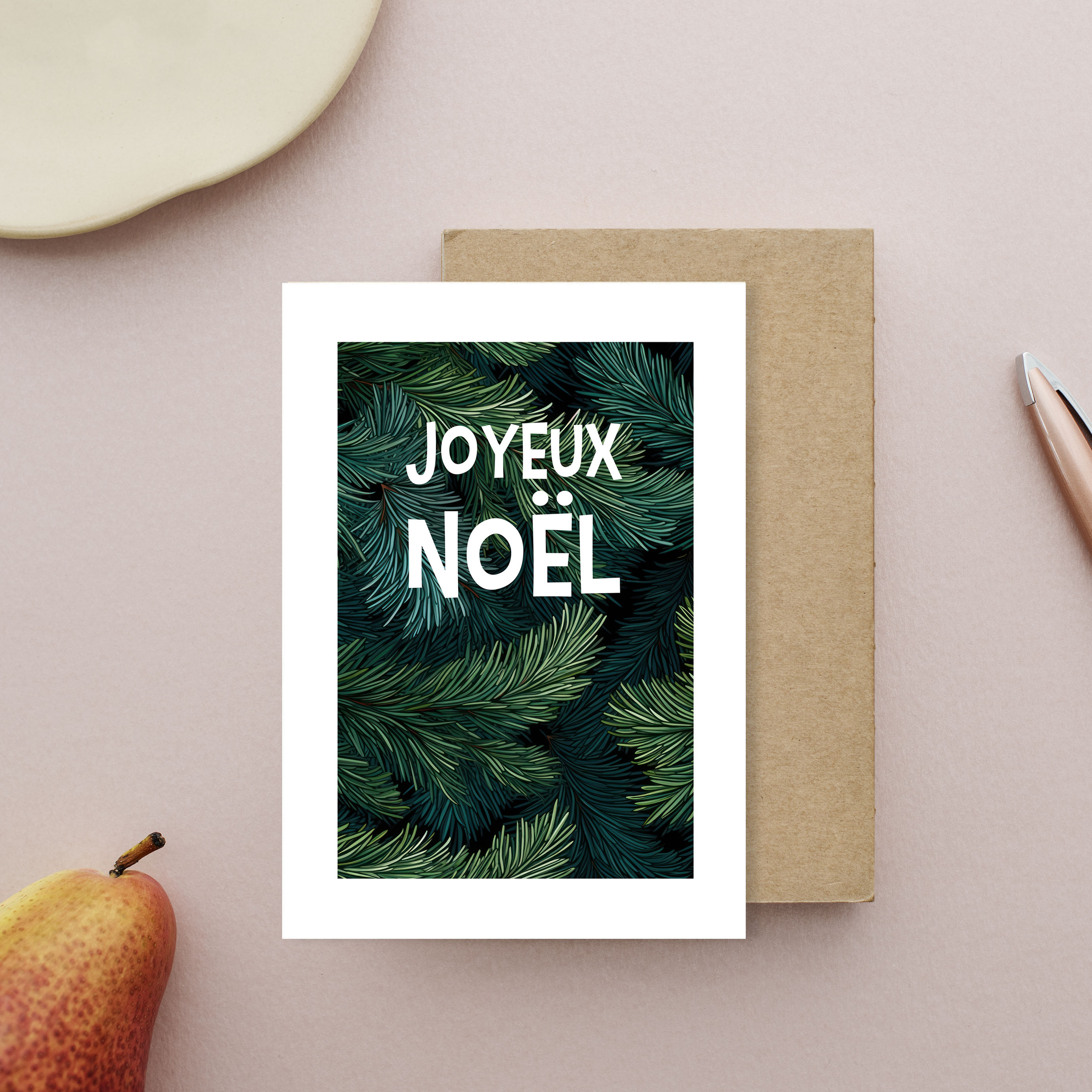 Carte joyeux noël branches de pins