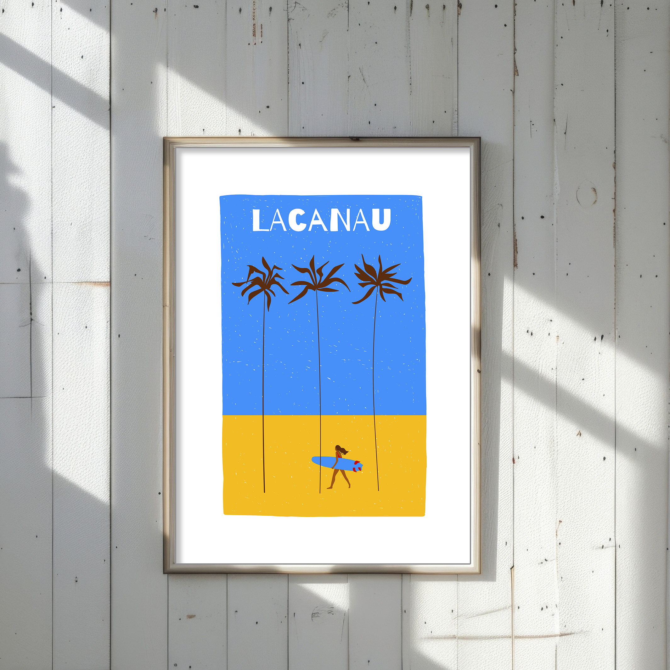 affiche lacanau sur jaune et bleu