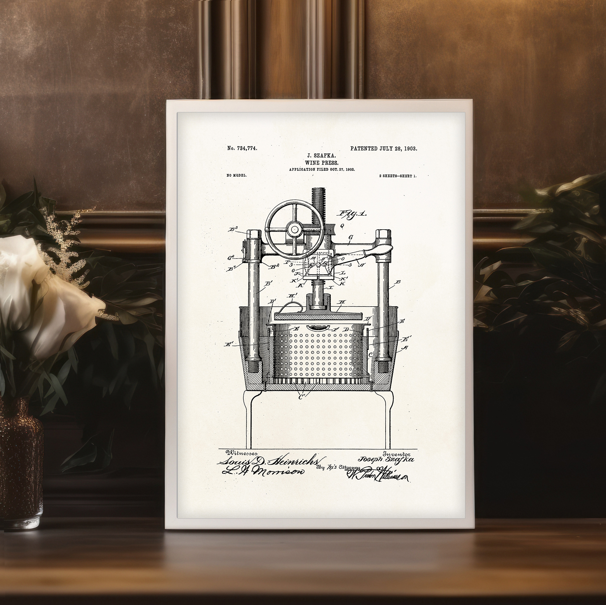 Affiche brevet pressoir fabrication vin