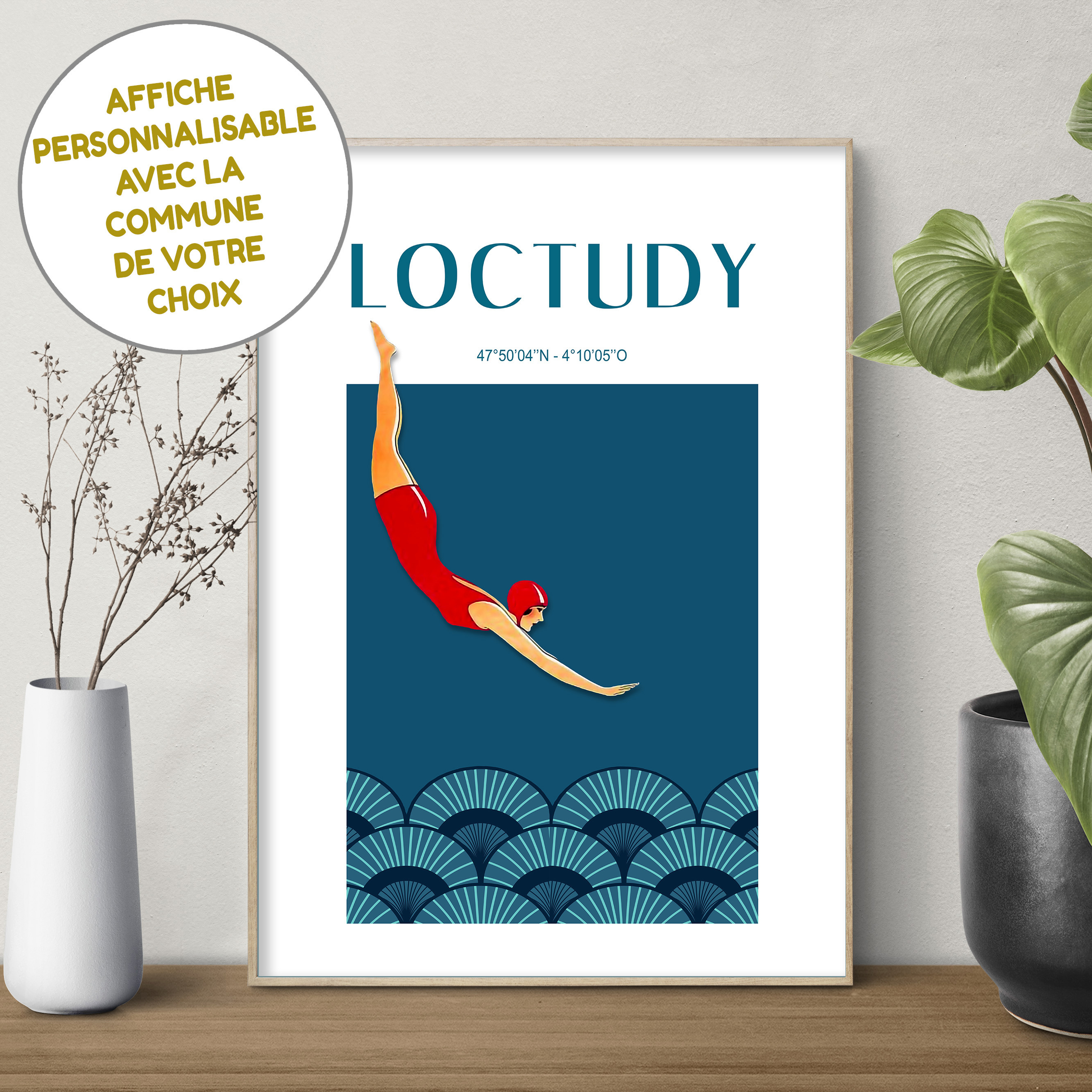 Affiche Plongeuse rouge personnalisable 10
