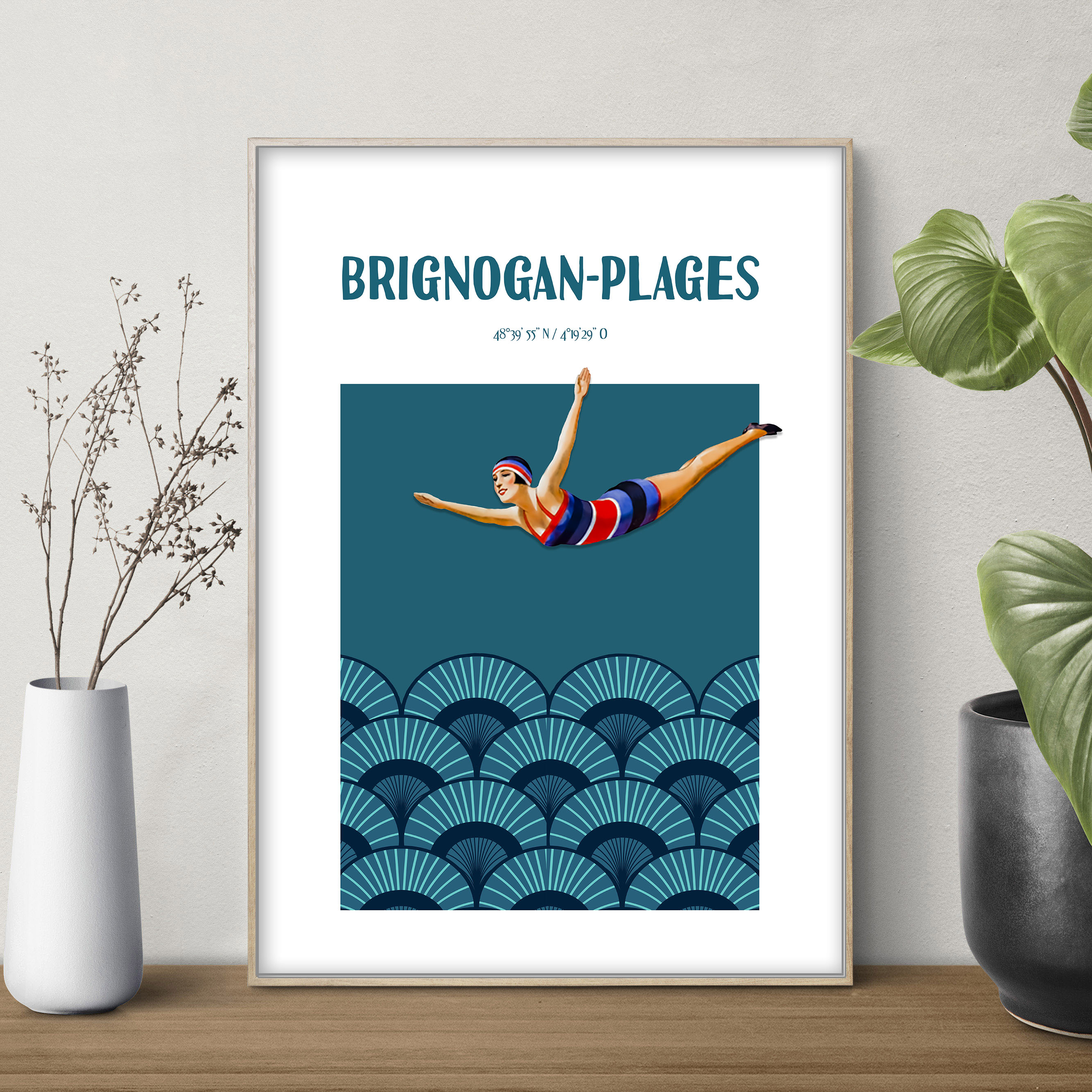 affiche Plongeuse Bleu blanc rouge