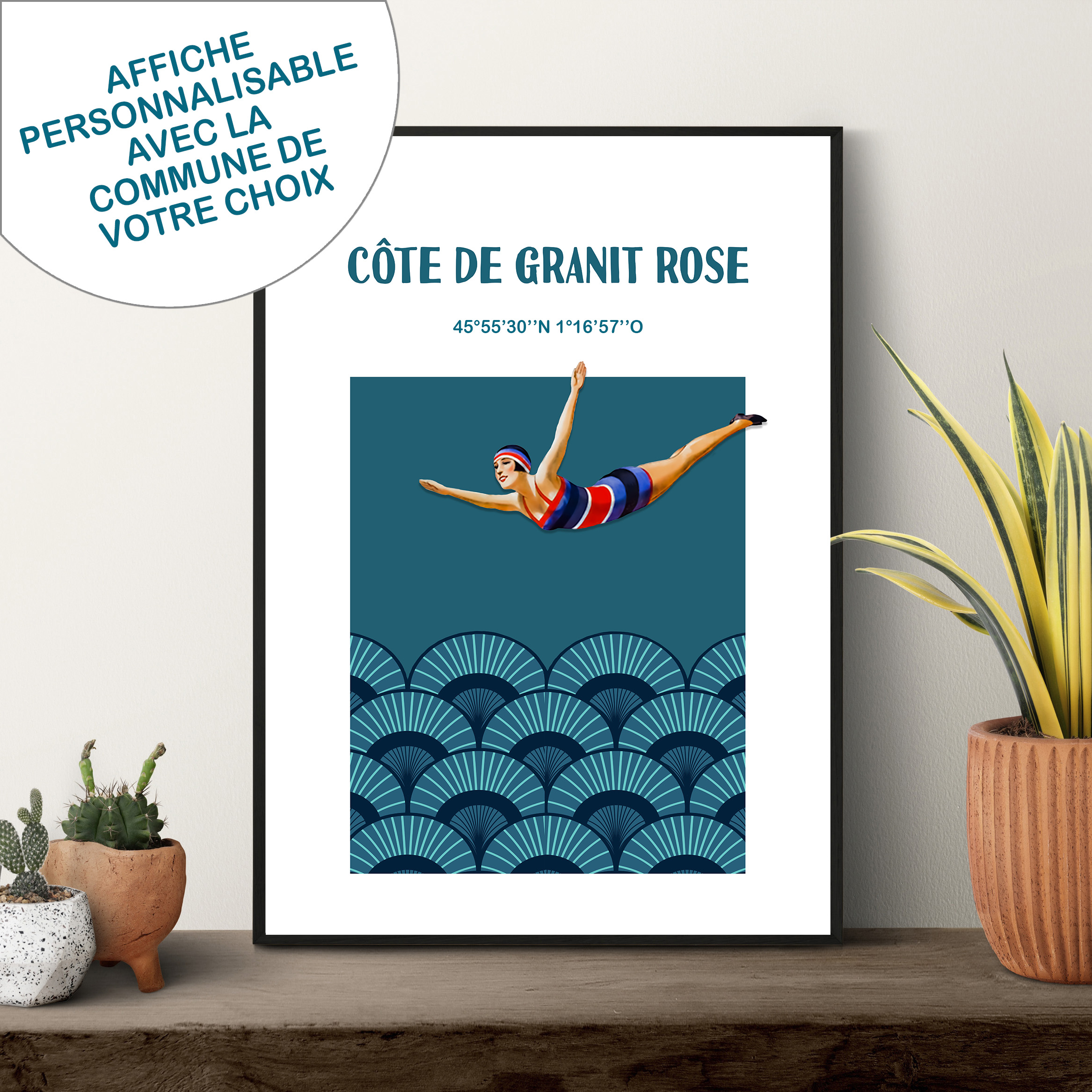 affiche Plongeuse bleu blanc rouge 2