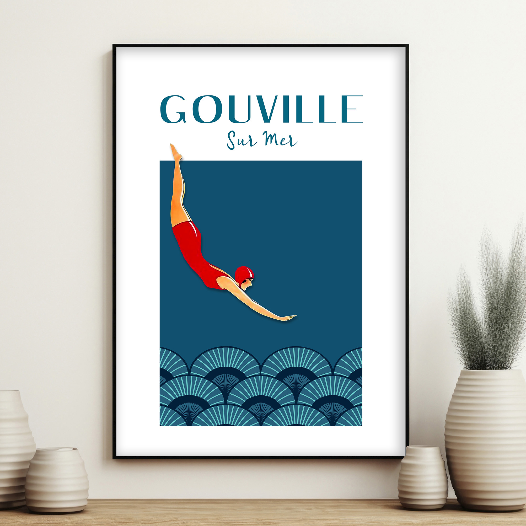 affiche plongeuse Gouville Sur Mer