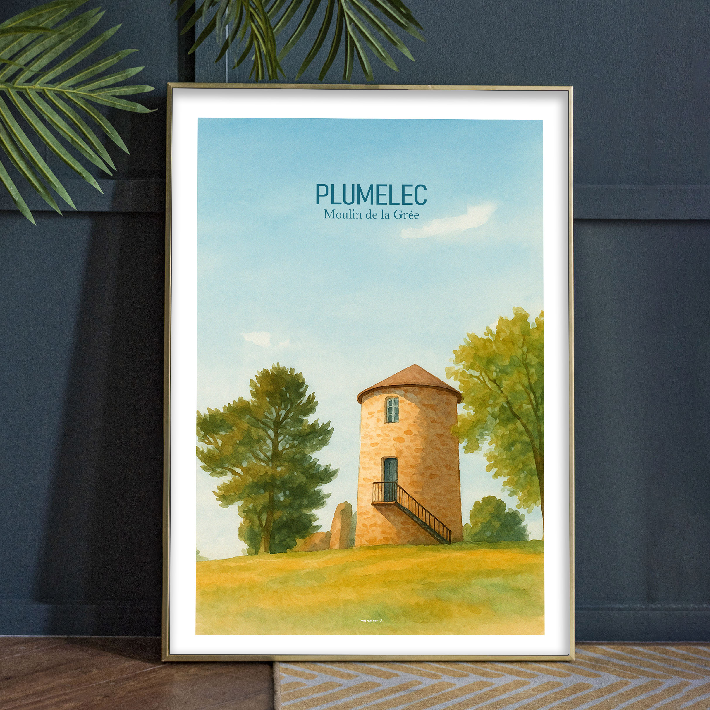 Affiche Plumelec moulin de la Grée Aquarelle
