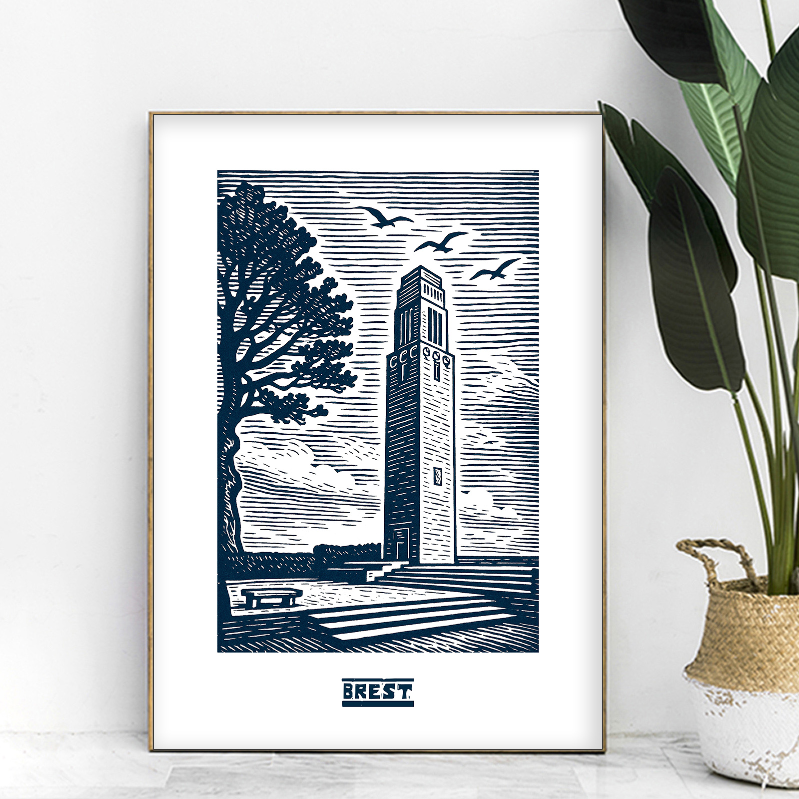 affiche Brest le monument americain bleue