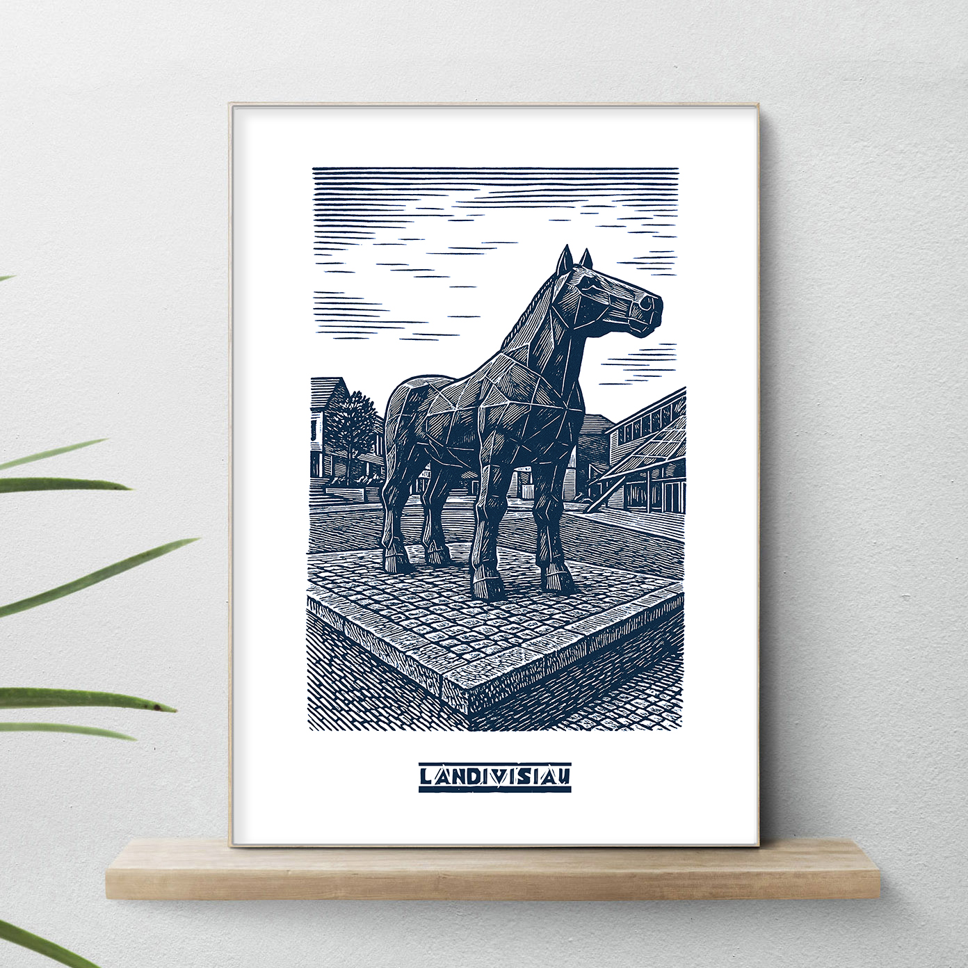 affiche Landivisiau la statue du cheval bleue