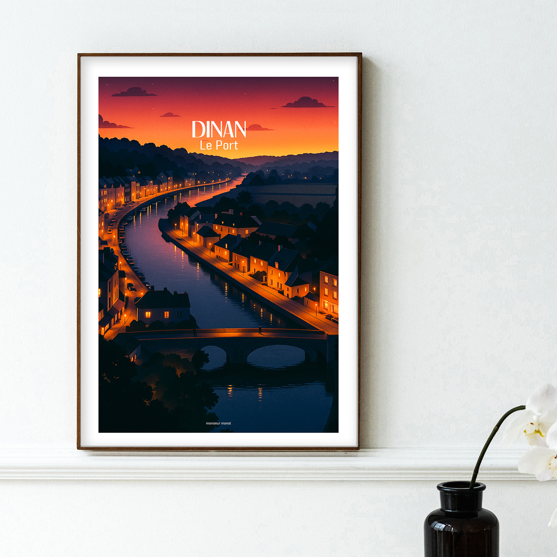 affiche Dinan le port la nuit
