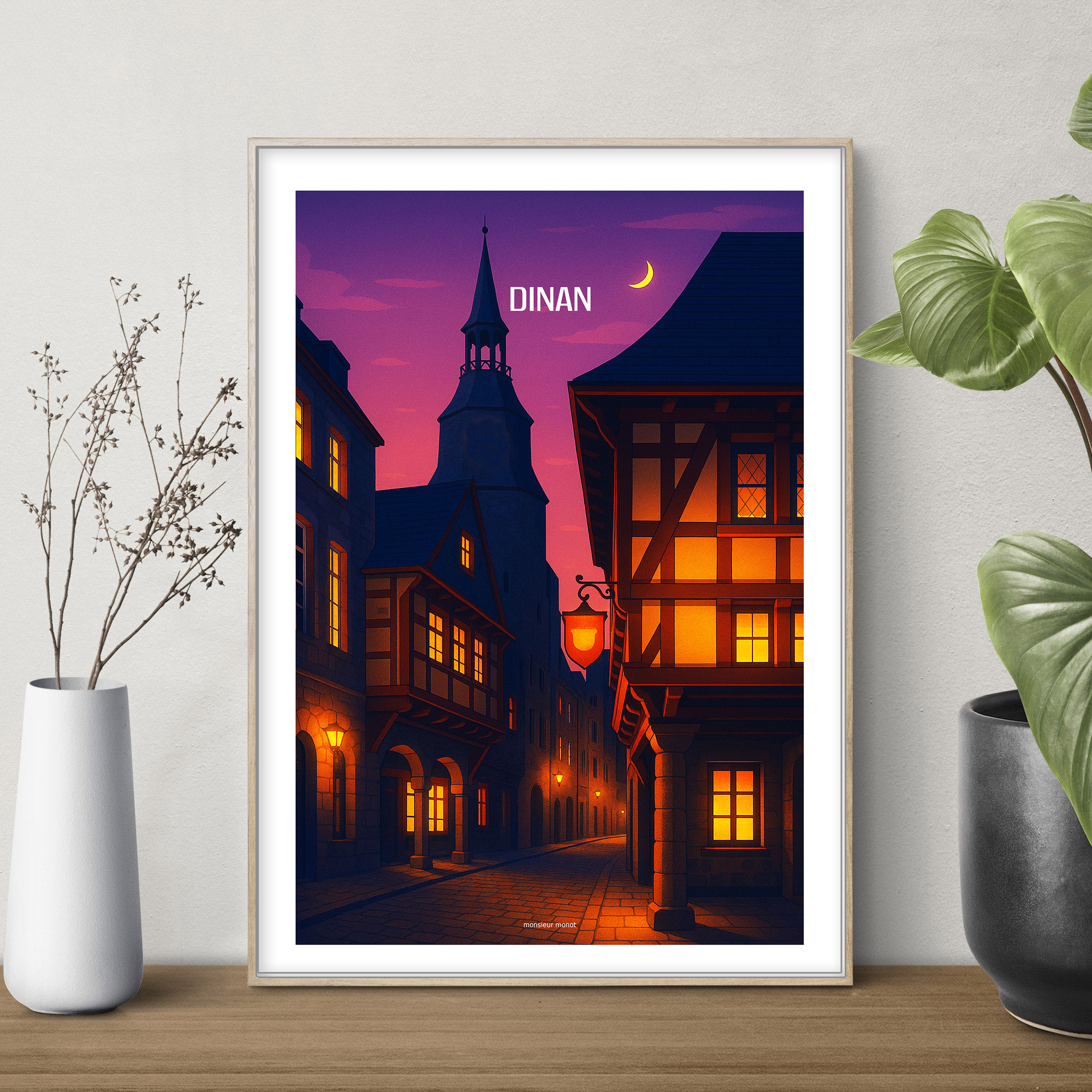 affiche Dinan la ville la nuit