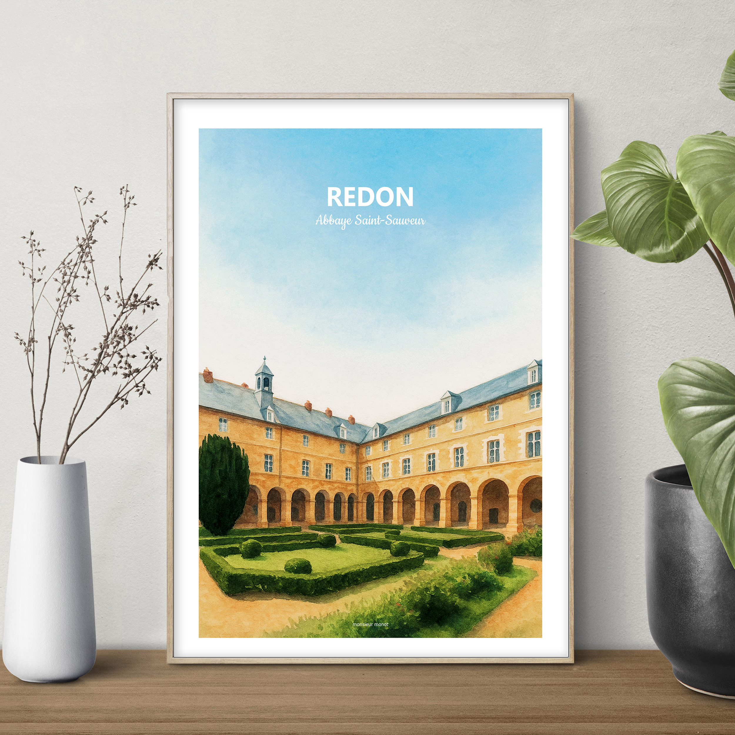 affiche Redon Abbaye Saint Sauveur aquarelle