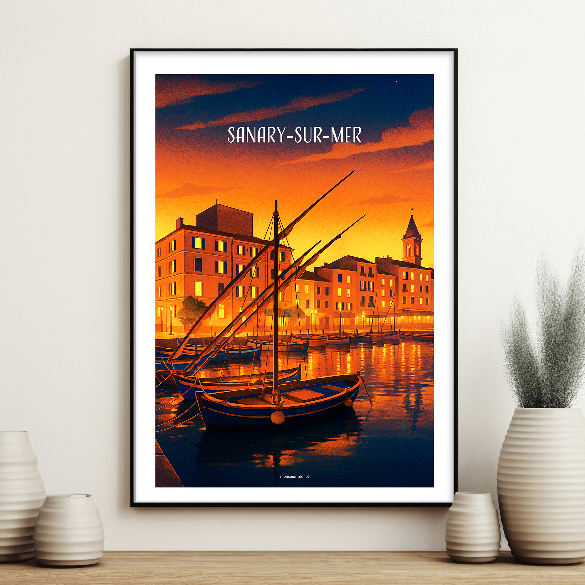 affiche Sanary sur mer la nuit