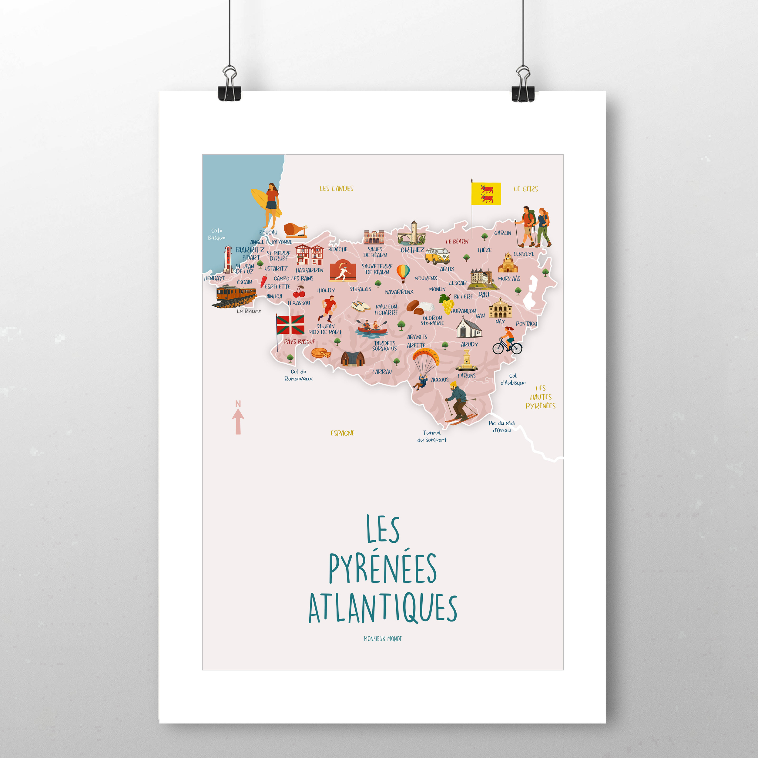 affiche  Les Pyrénées Atlantiques  Carte  2
