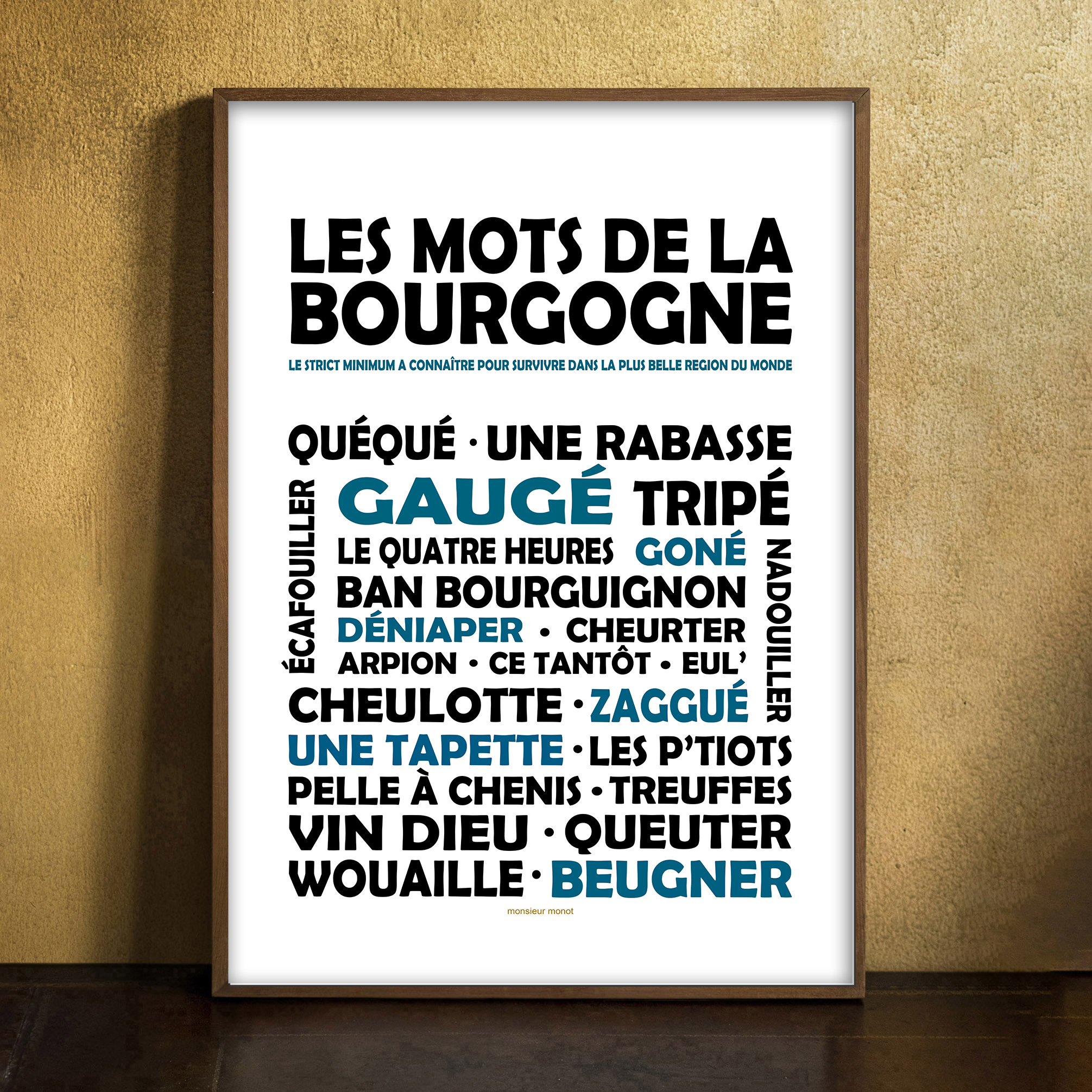 affiche les mots de la bourgogne noir et bleu