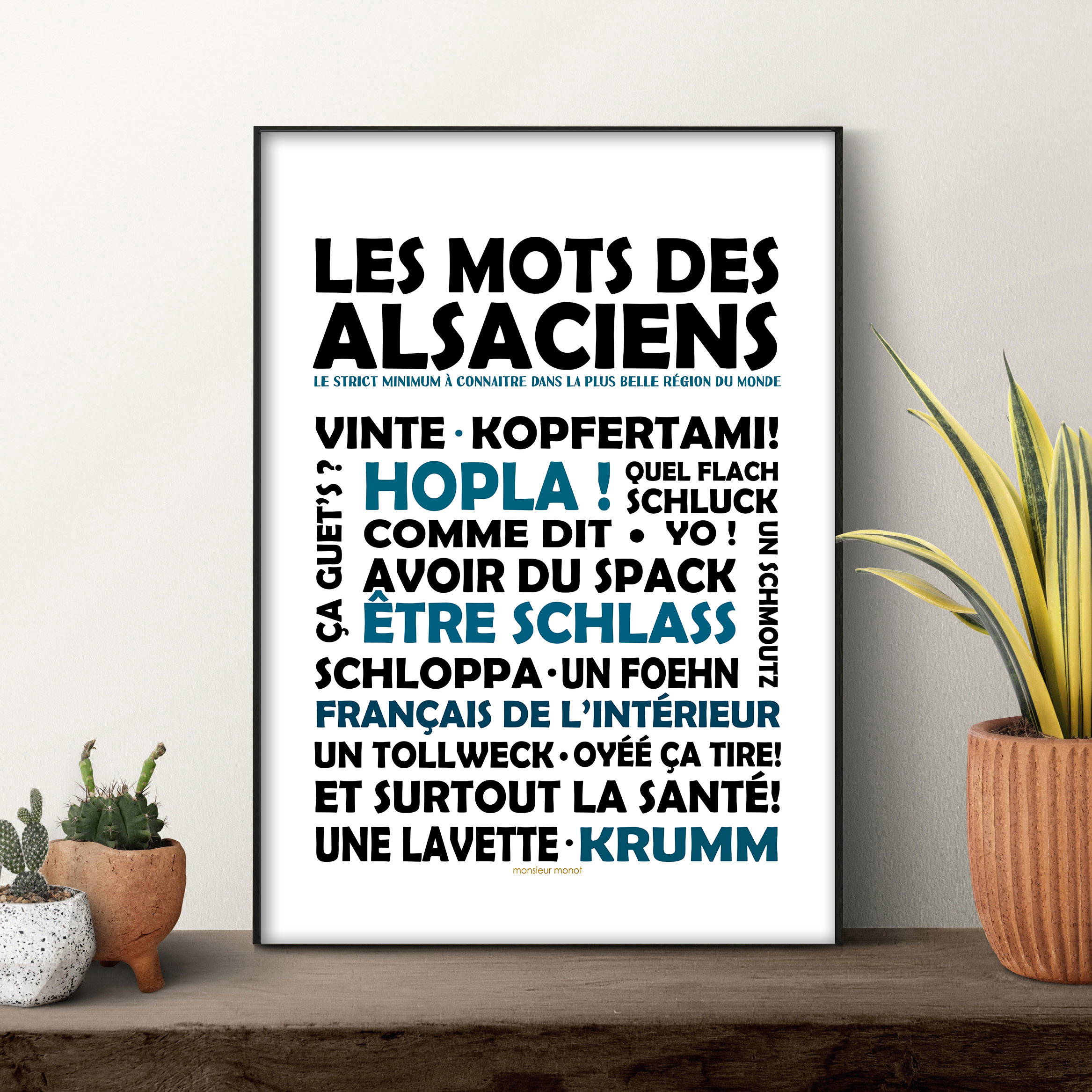 affiche les mots des alsaciens noir et bleu