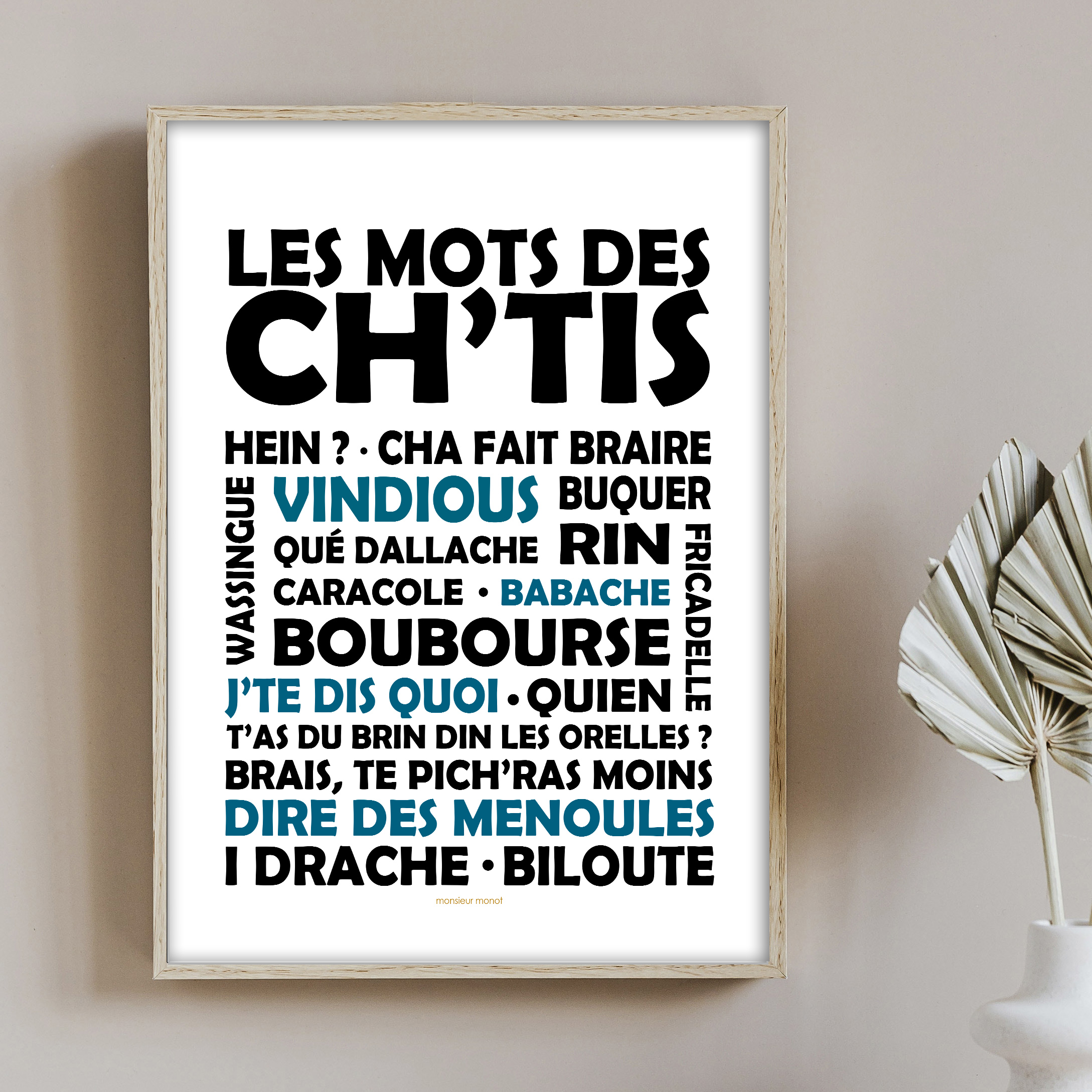 Affiche les mots des chtis noir et bleu