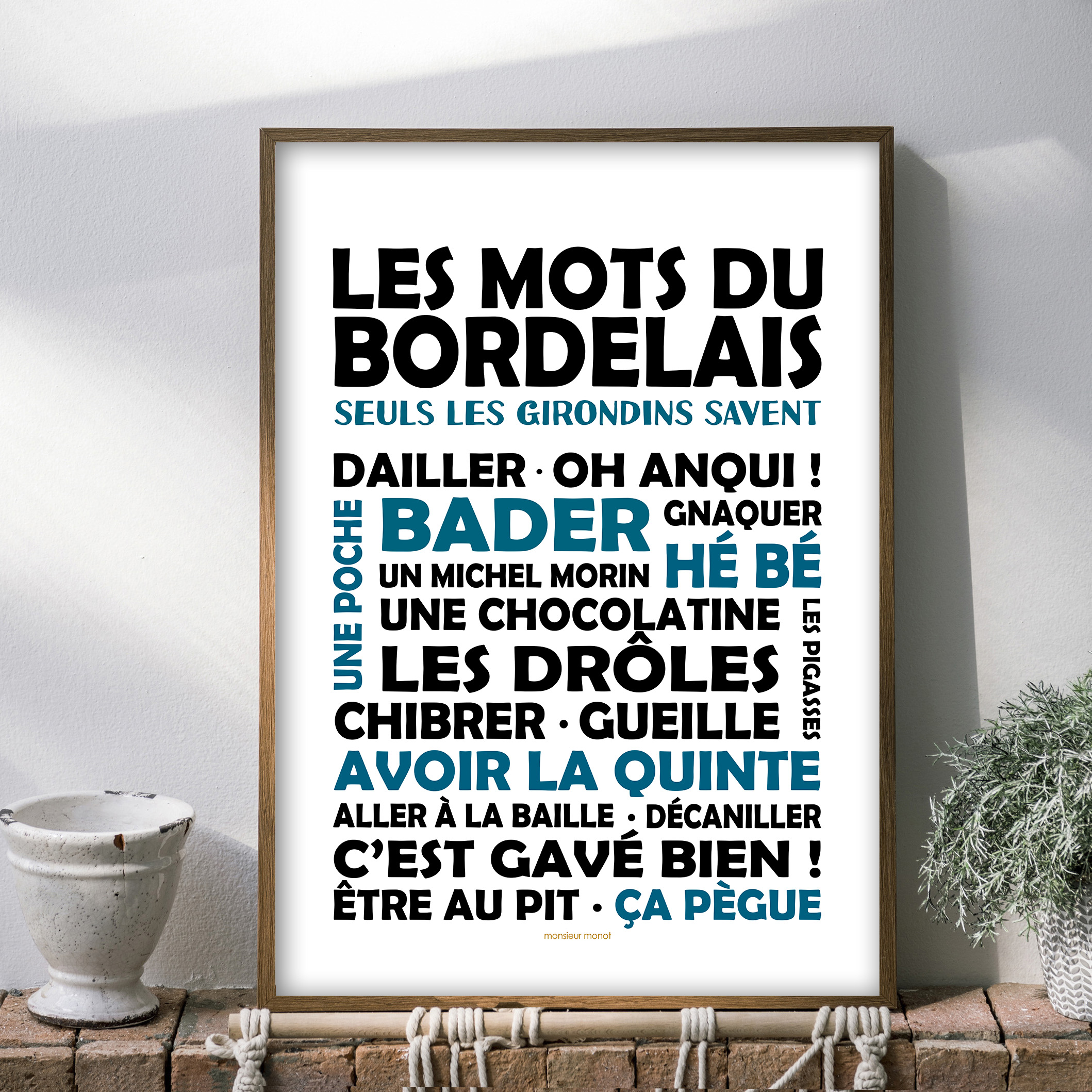 Affiche Les mots du Bordelais noir et bleu