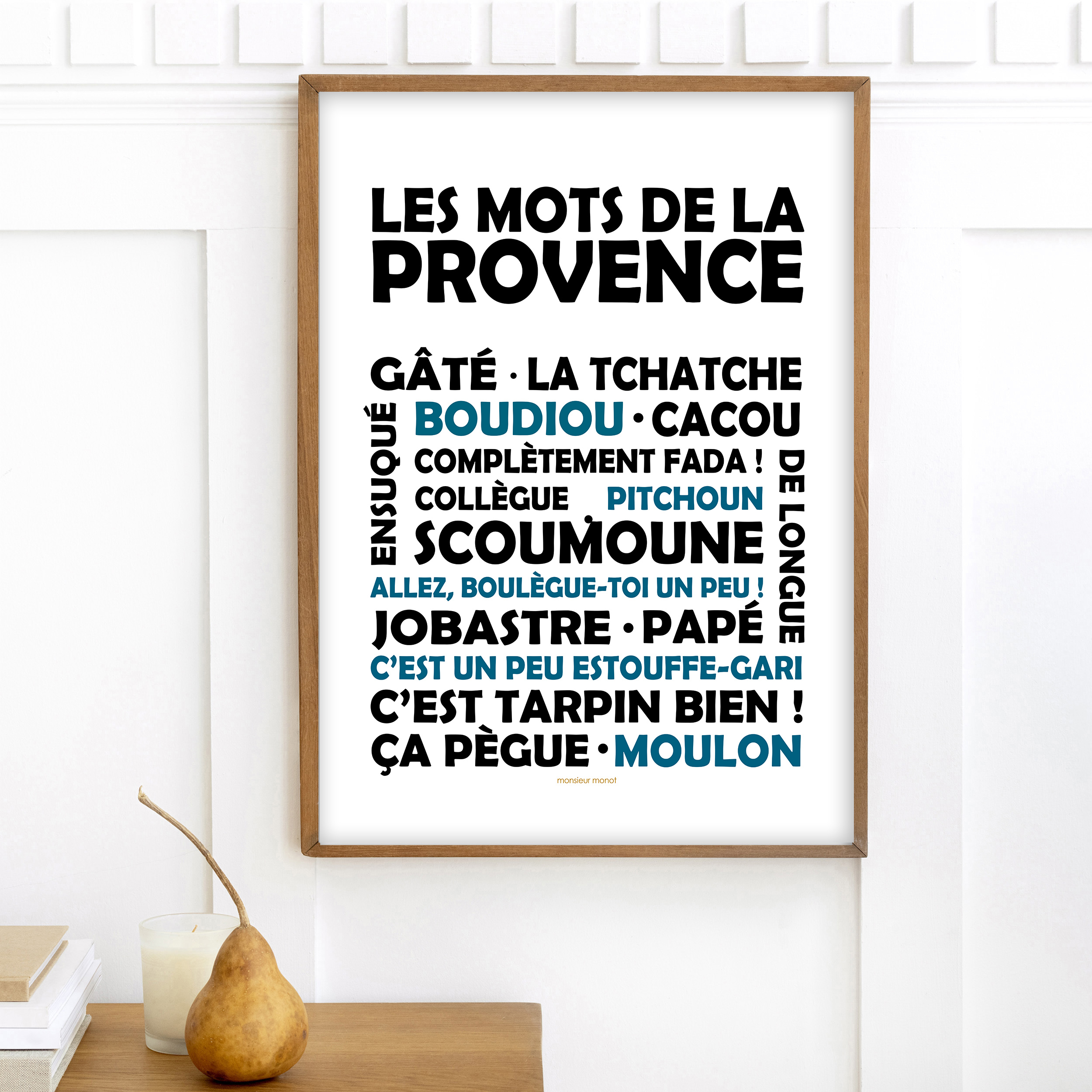 affiche Les mots de la Provence noir et bleu