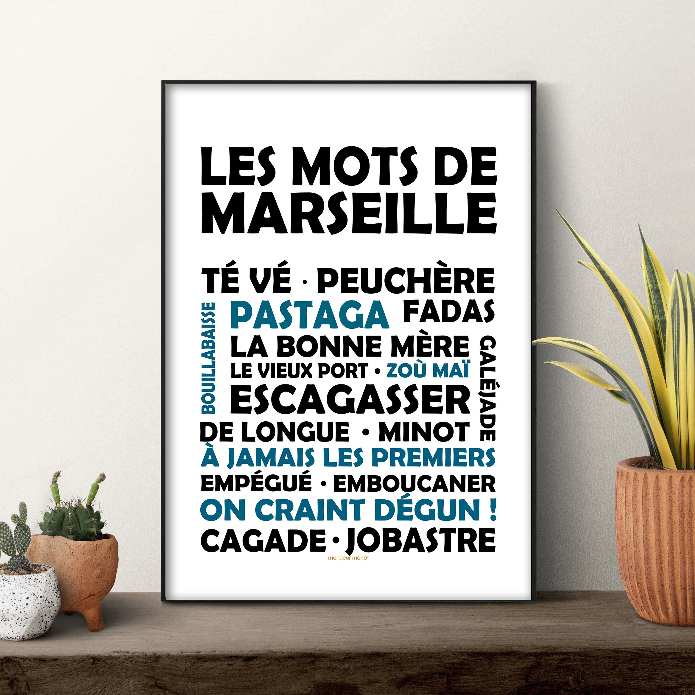 affiche Les mots de Marseille noir et bleu