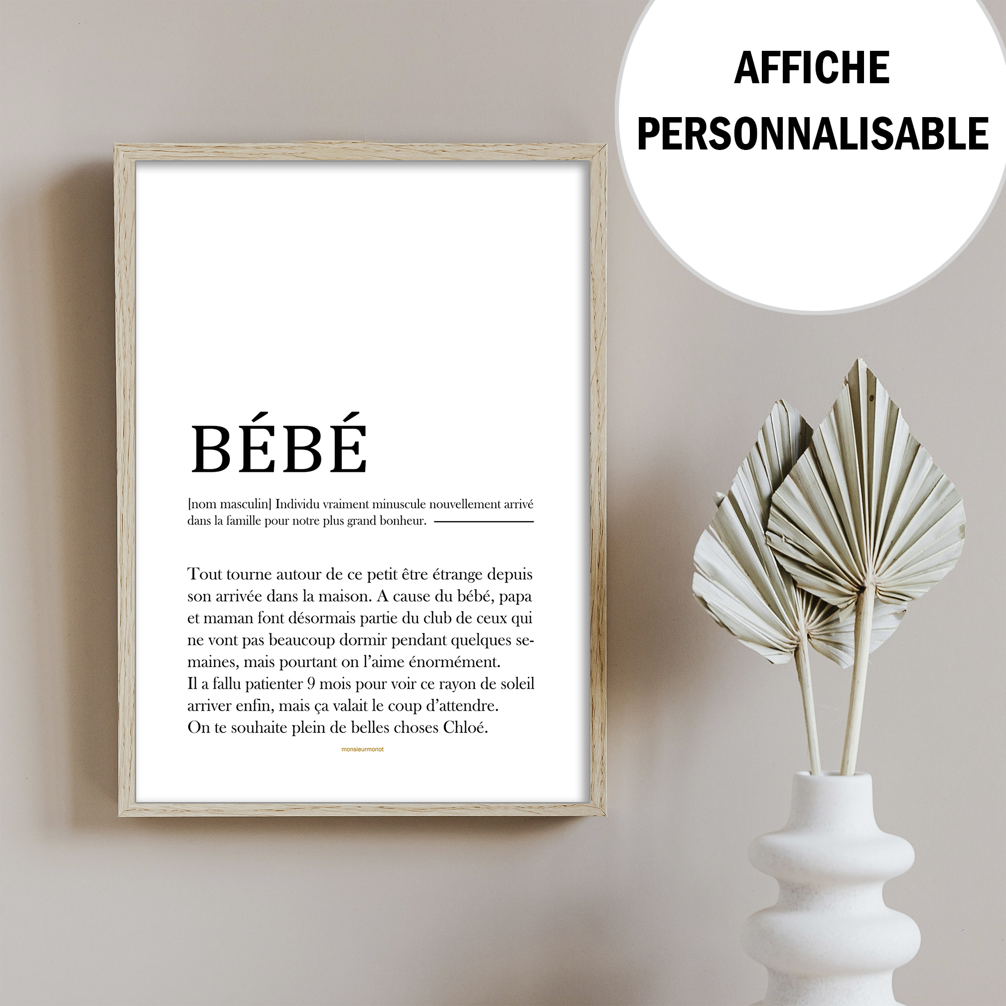 affiche bébé personnalisable
