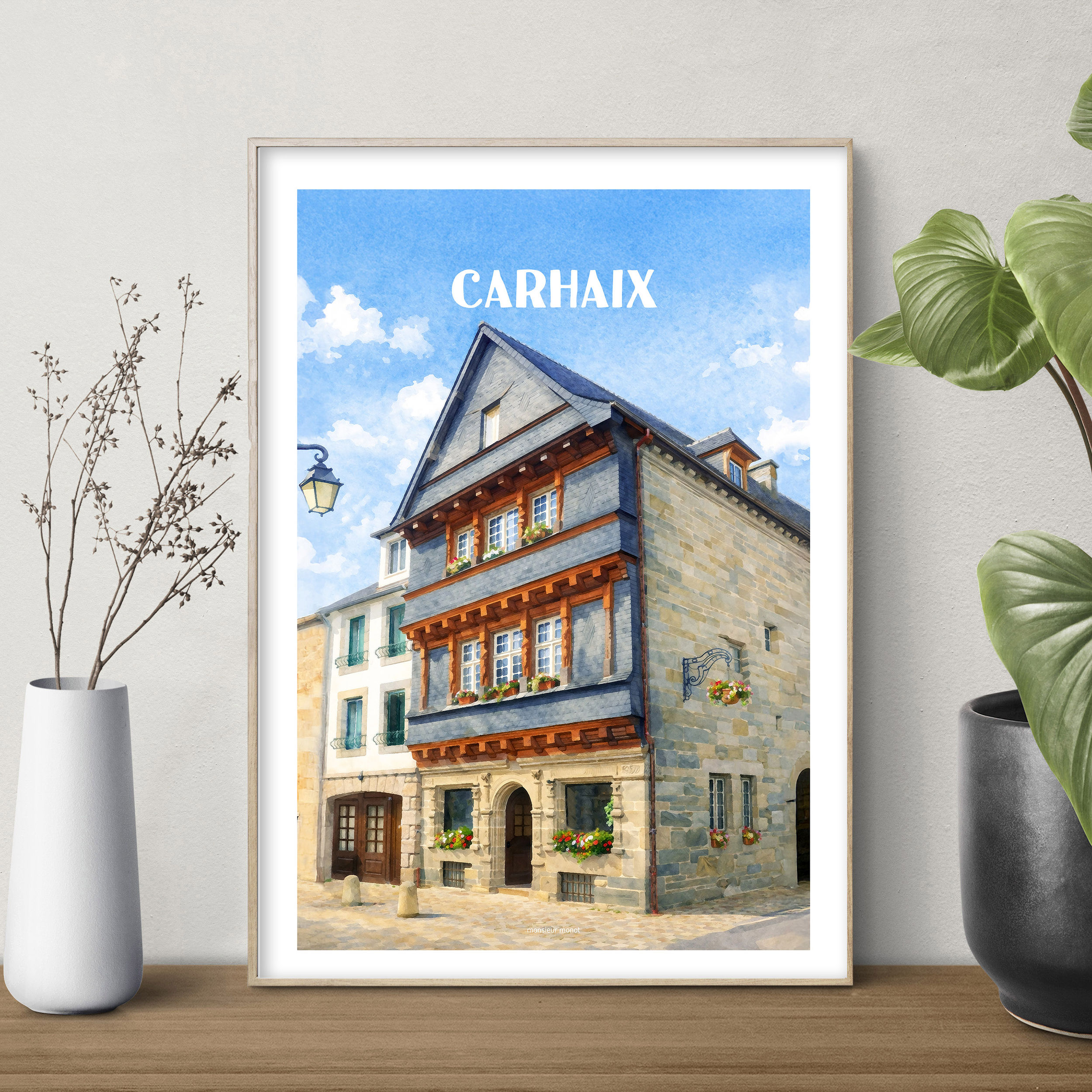 affiche Carhaix la maison du sénéchal aquarelle