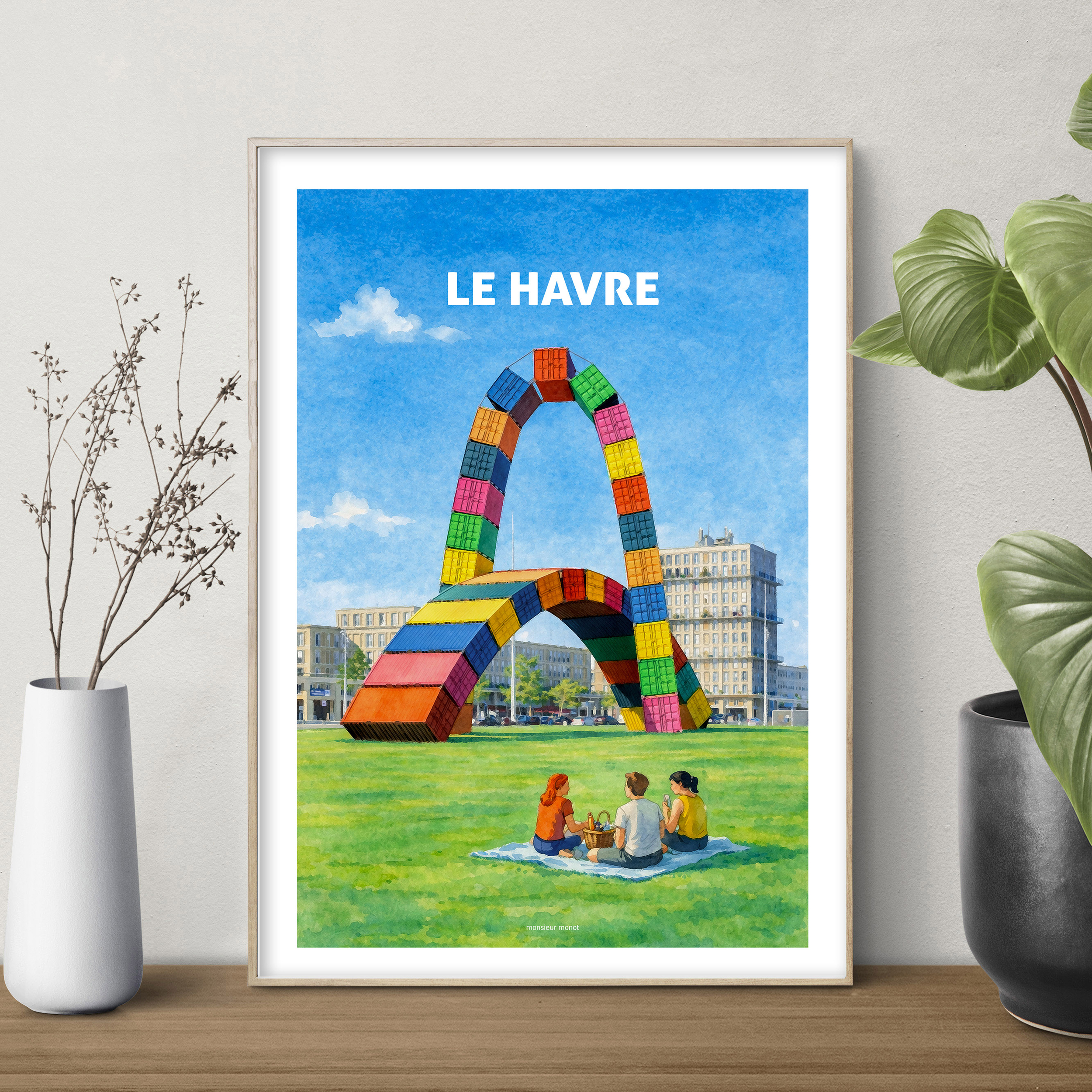 affiche Le Havre Les containers Aquarelle