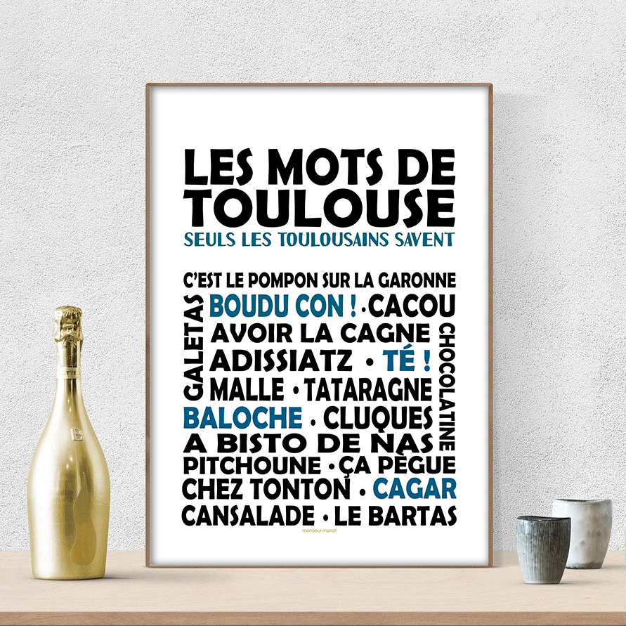 affiche les mots de Toulouse noir et bleu nouveau