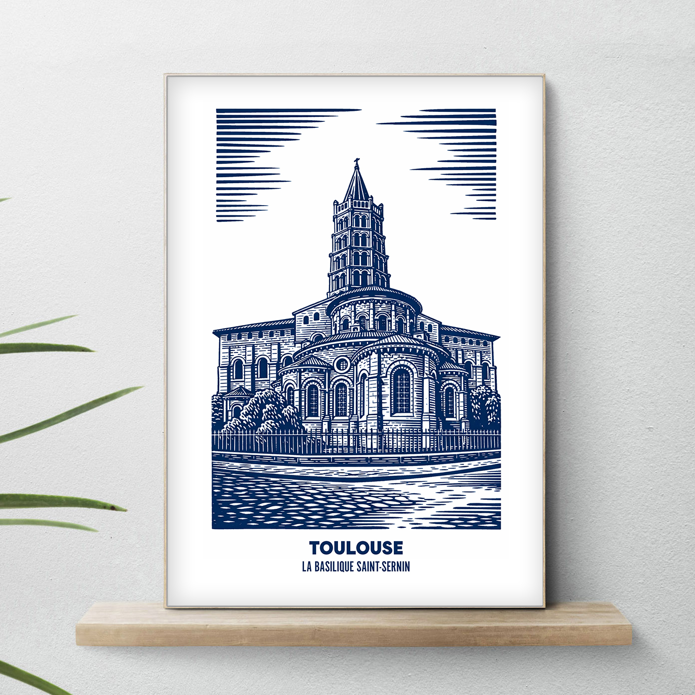affiche Toulouse Gravure Basilique Saint Sernin