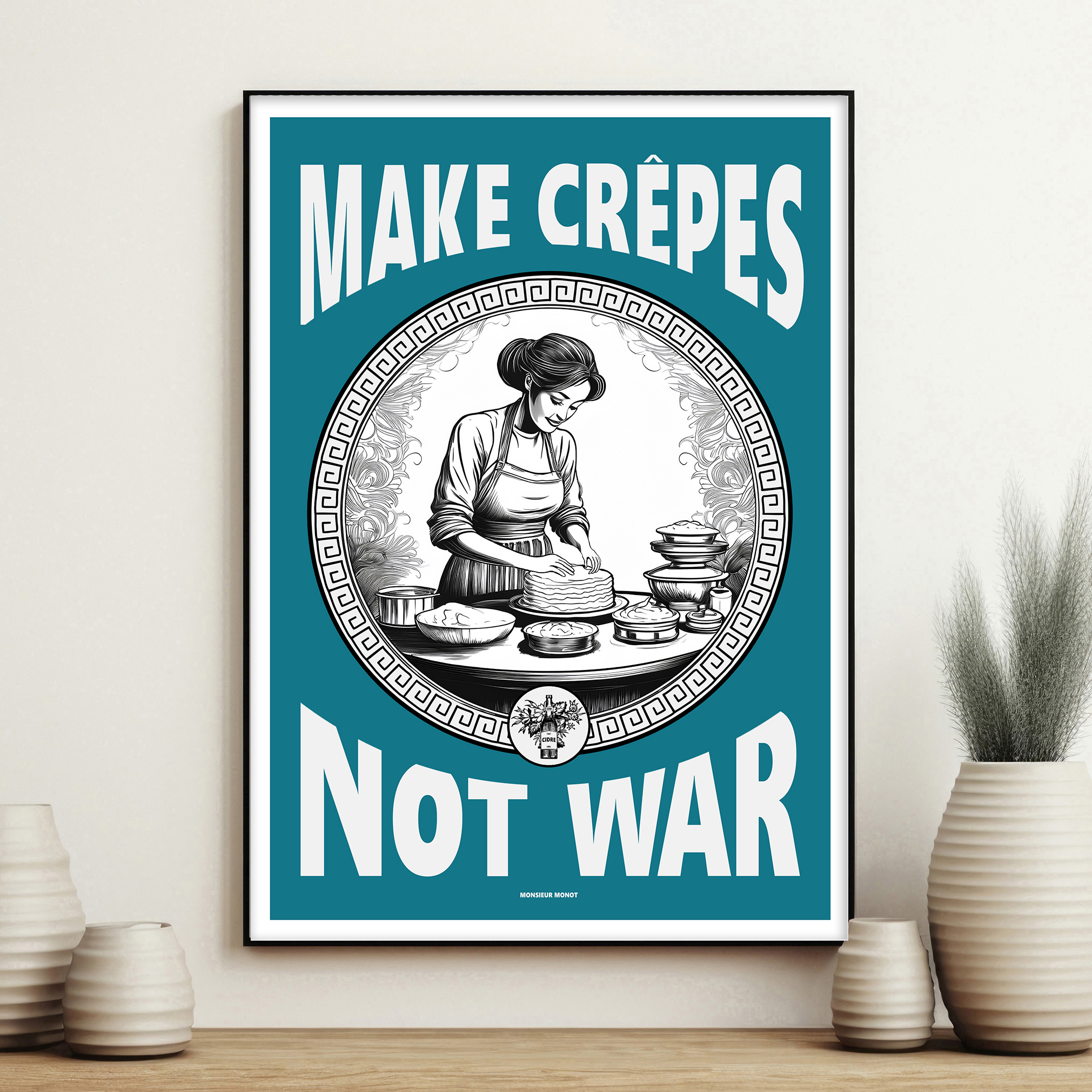 affiche Make crepes not war bleue