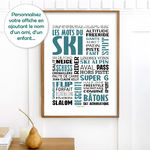 affiche les mots du ski bleu sticker