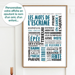 Affiche Les mots de l'escrime bleu sticker