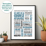 Affiche Les mots de la course automobile bleu sticker