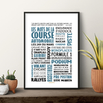 affiche la course automobile bleu