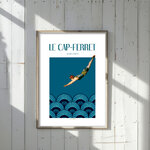 affiche le cap ferret plongeuse bord de mer