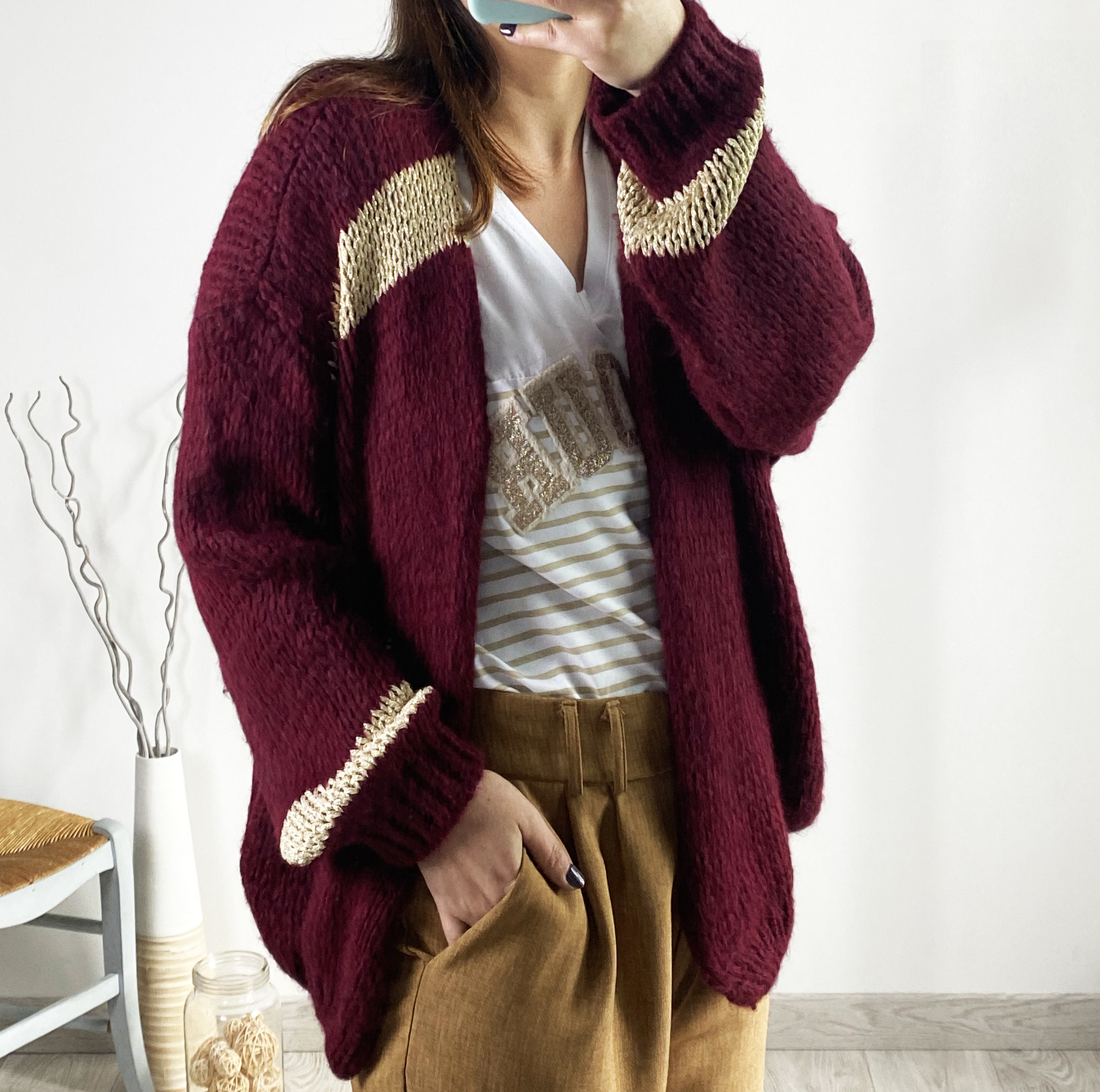 bonnie_gilet_cardigan_doré_bordeaux_tendance_original