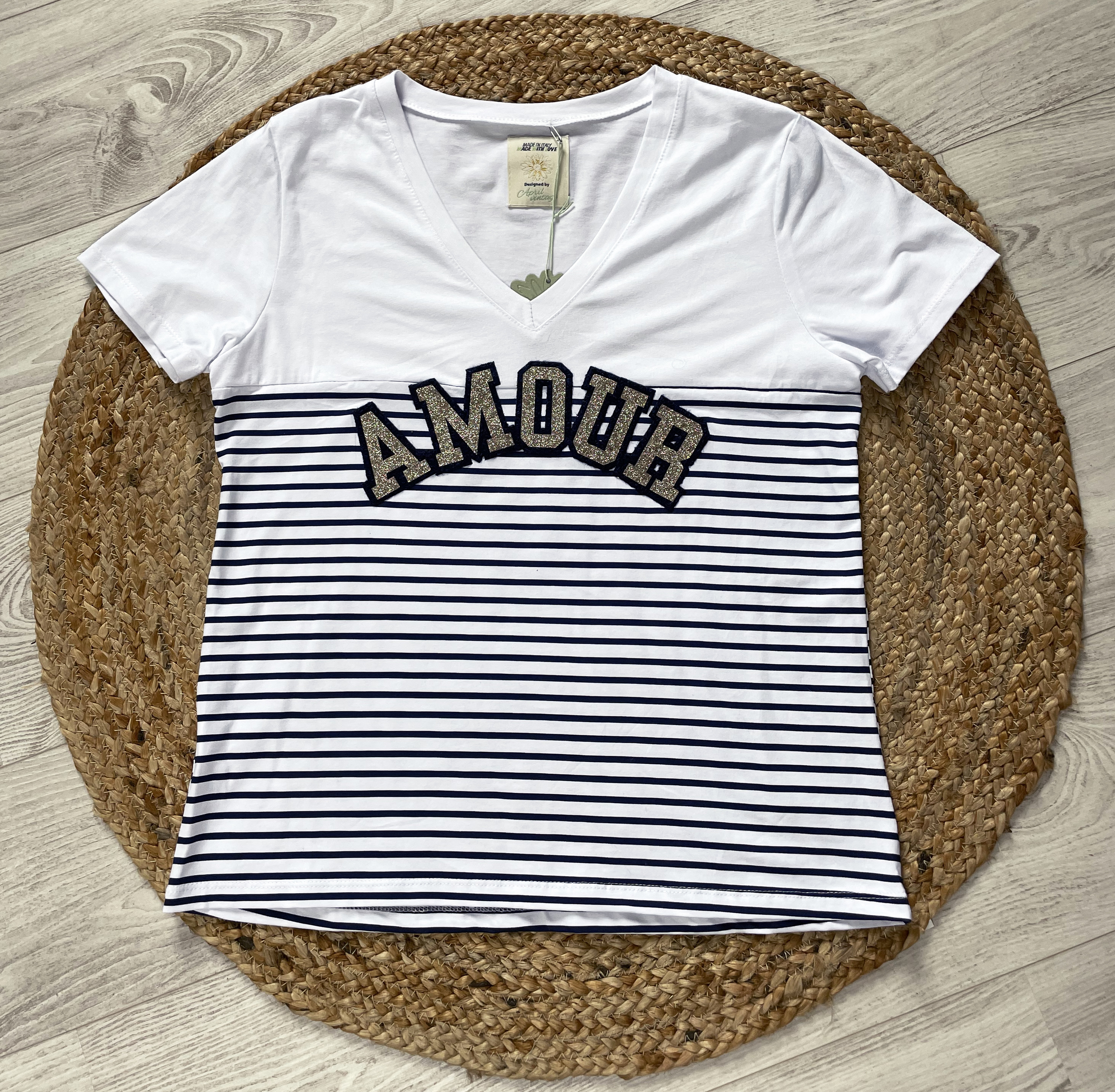 T-shirt Amour marine et or