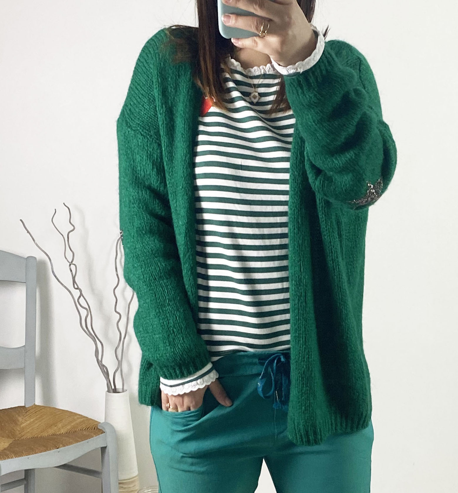 bonnie_Gilet_Laine_Mohair_Vert_Étoile_coude_Paola_Bonnie and cie