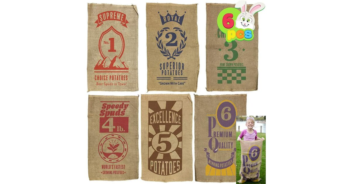 Pack 6 Sacs De Course En Toile De Jute 100x60cm - Jeux D'Extérieur Pour Enfants Et Fêtes