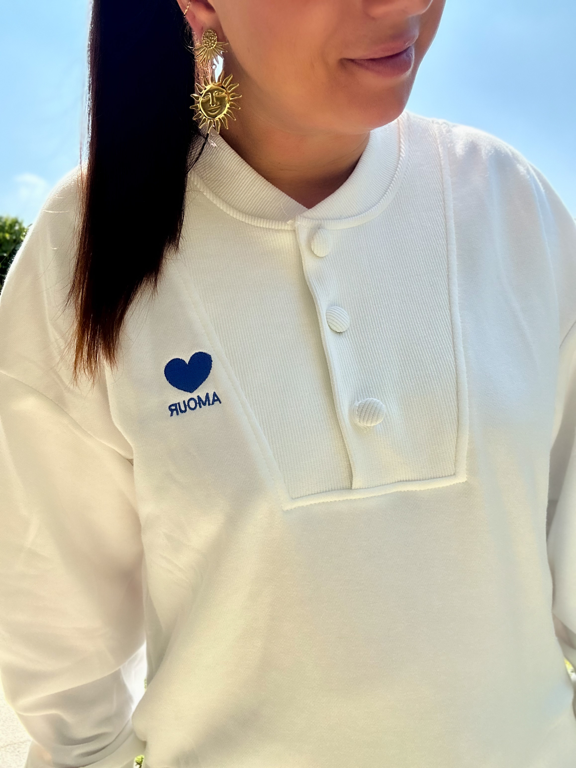 Pull brodé amour de la marque Jubylee, sweat léger pour l"mer bleu et blanc