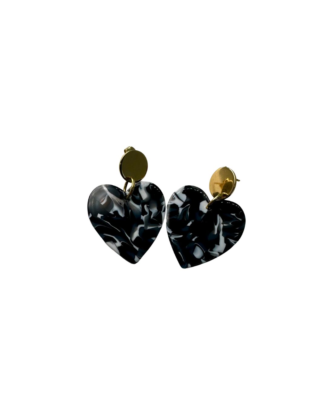 Boucle noir fabriquées à la main en forme de coeur noir et blanc, marque de bijoux Influence Maryva