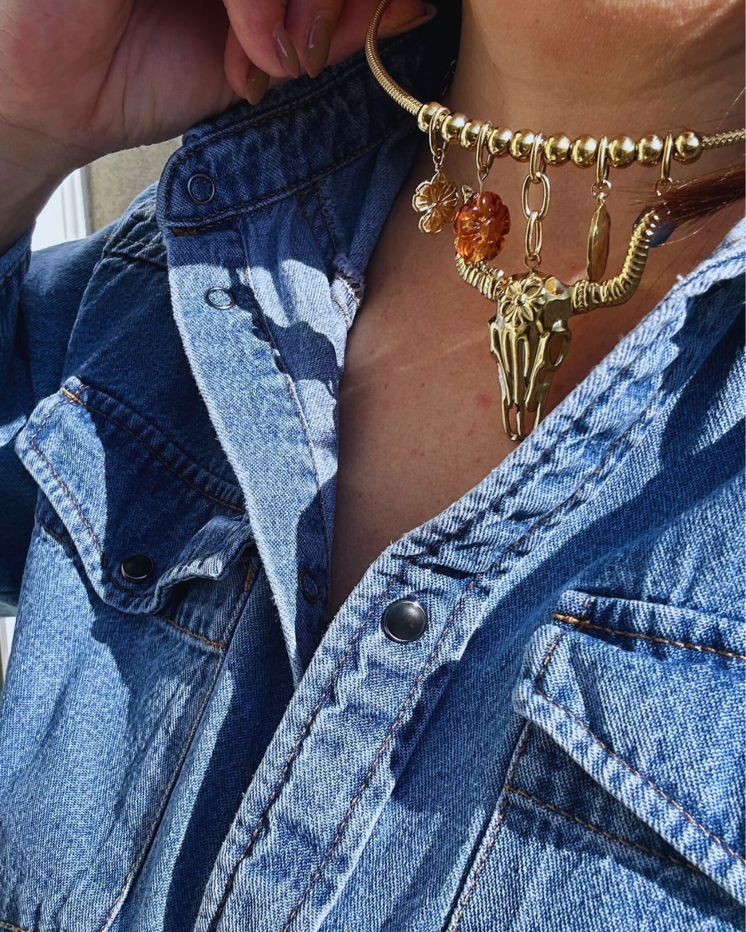 Collier avec une grosse tête de buffle en acier inoxydable pas cher, collier rigide