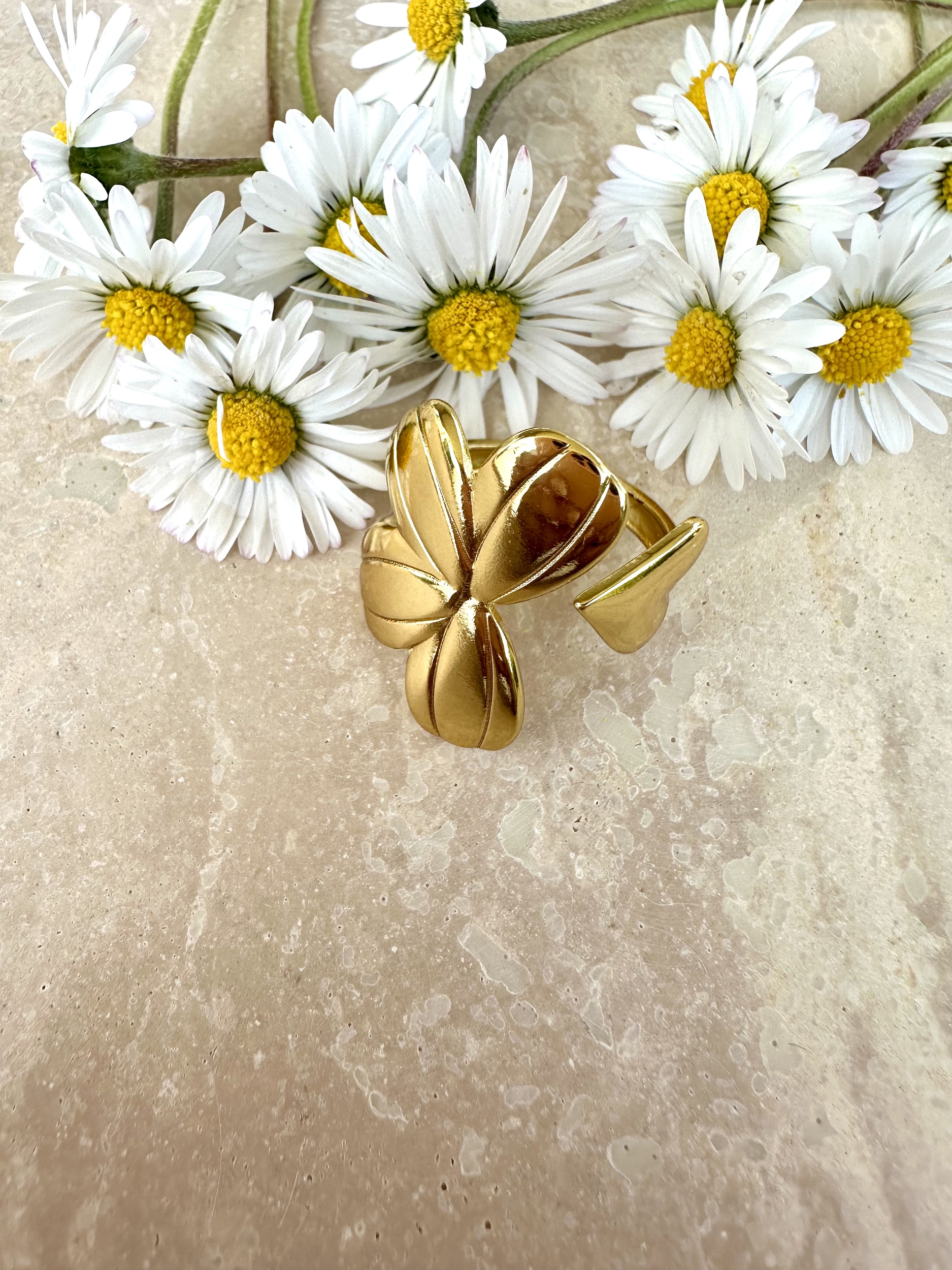 Bague dorée en forme de fleur, acier inoxydable hypoallergénique, bague réglable pas cher, bague en forme de coeur et de fleur