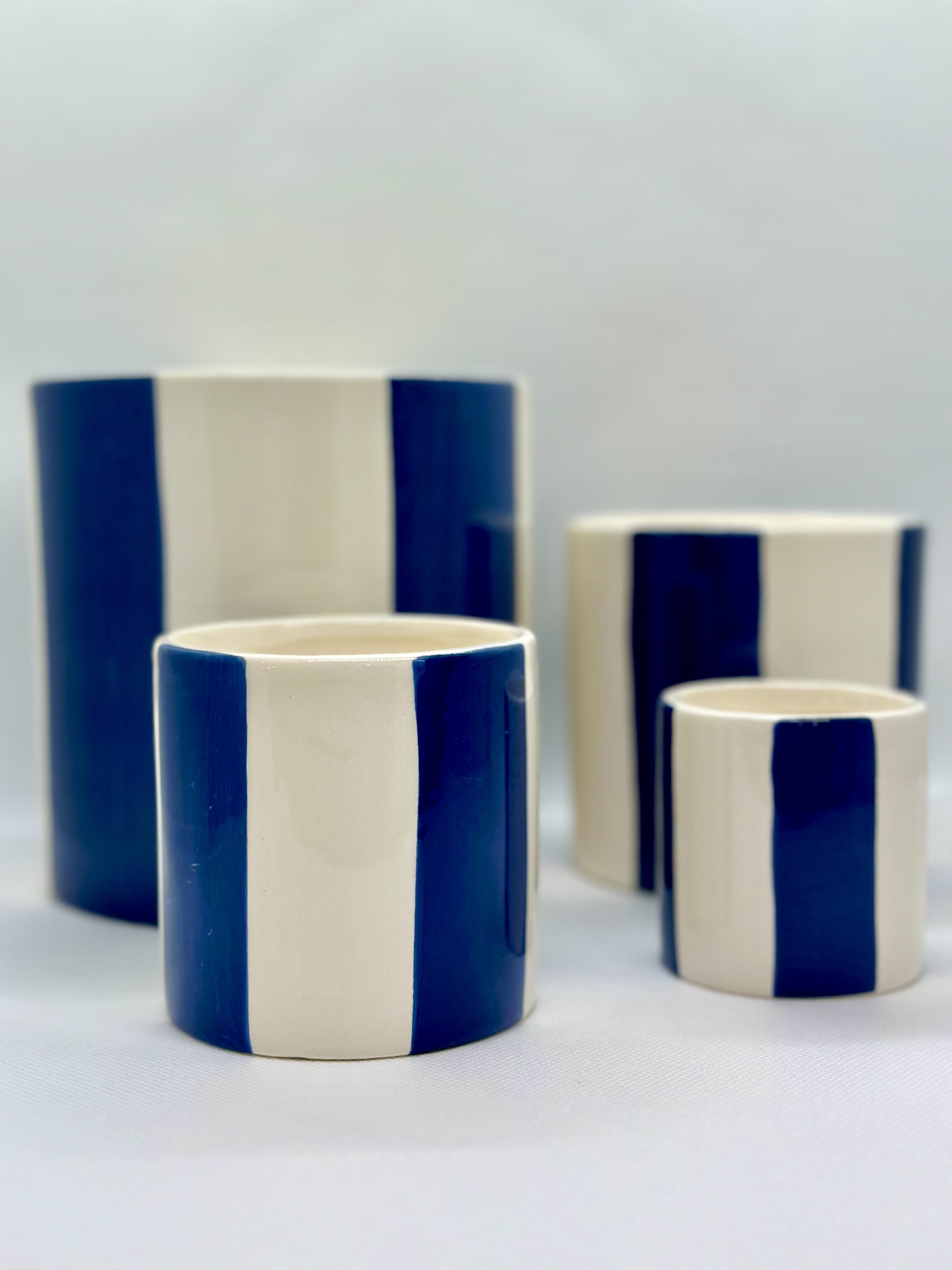 Pot rayés bleu et blanc méditerranéen pas cher