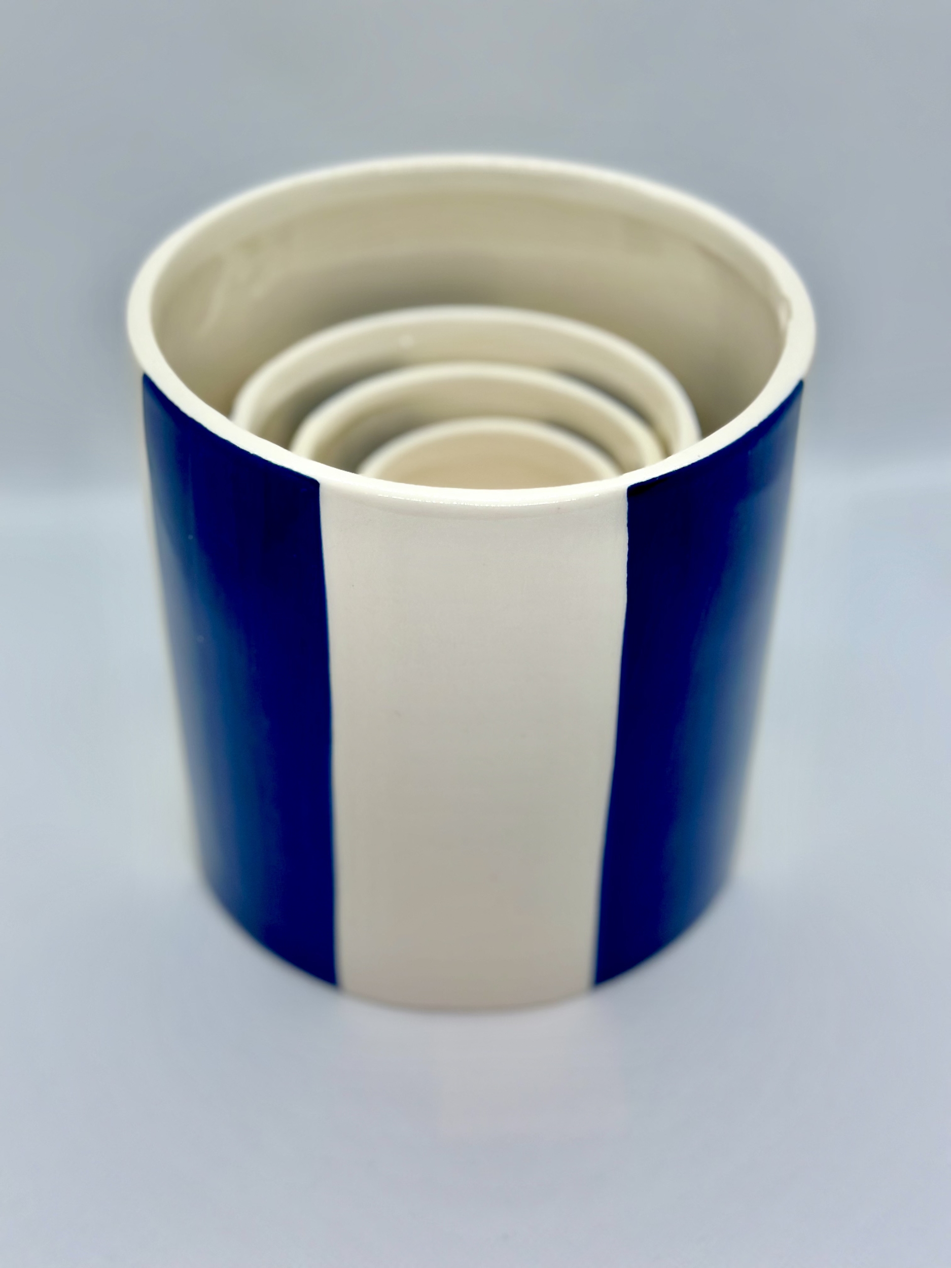 Pot style berbère, bleu te blanc, style marocain, livraison rapide, set de 4 pots qui semboite, pots rayures bleu et blanc, style méditerranéen